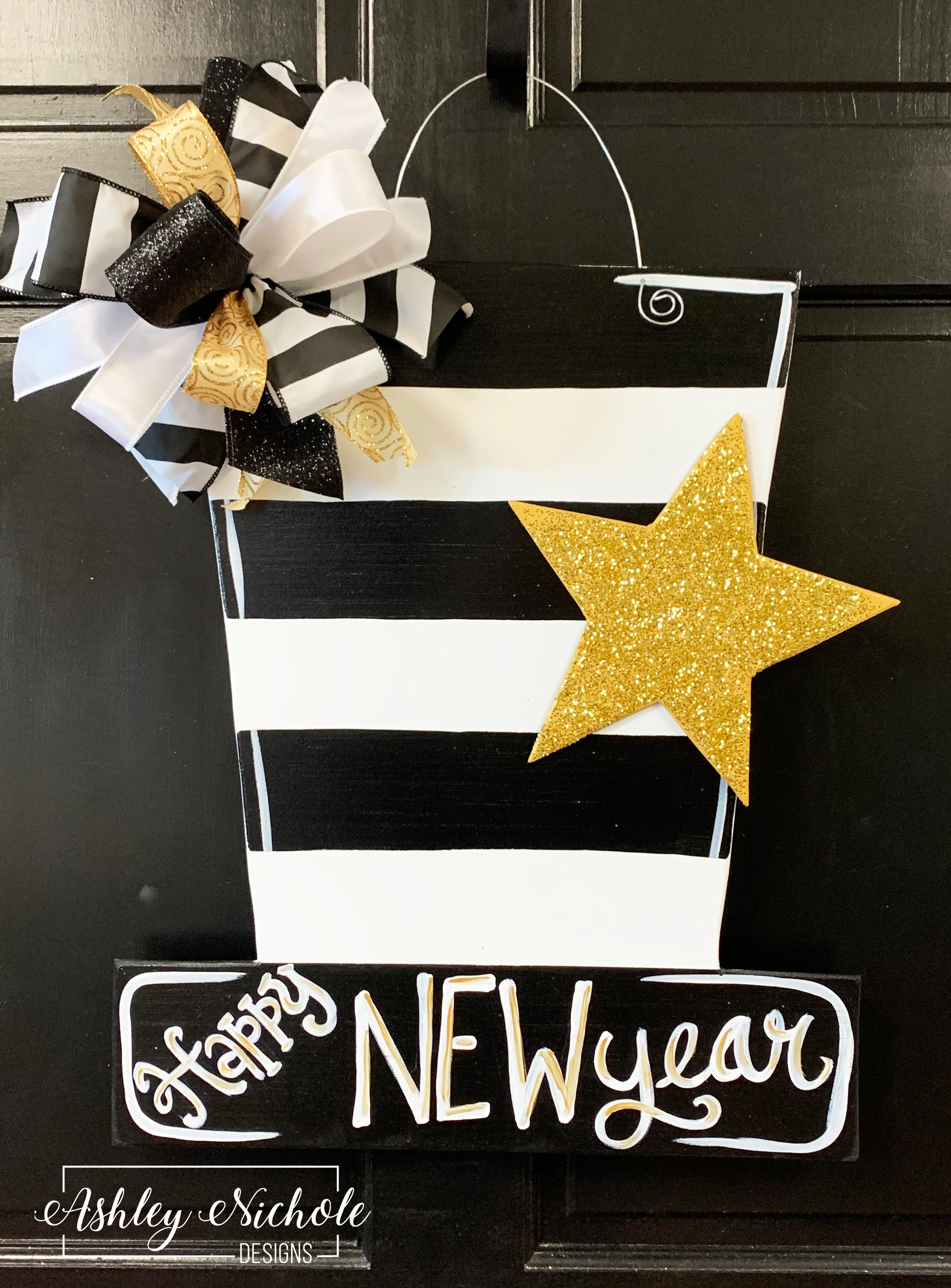 New Year's Day Party Hat Door Hanger (Hand-Painted)
