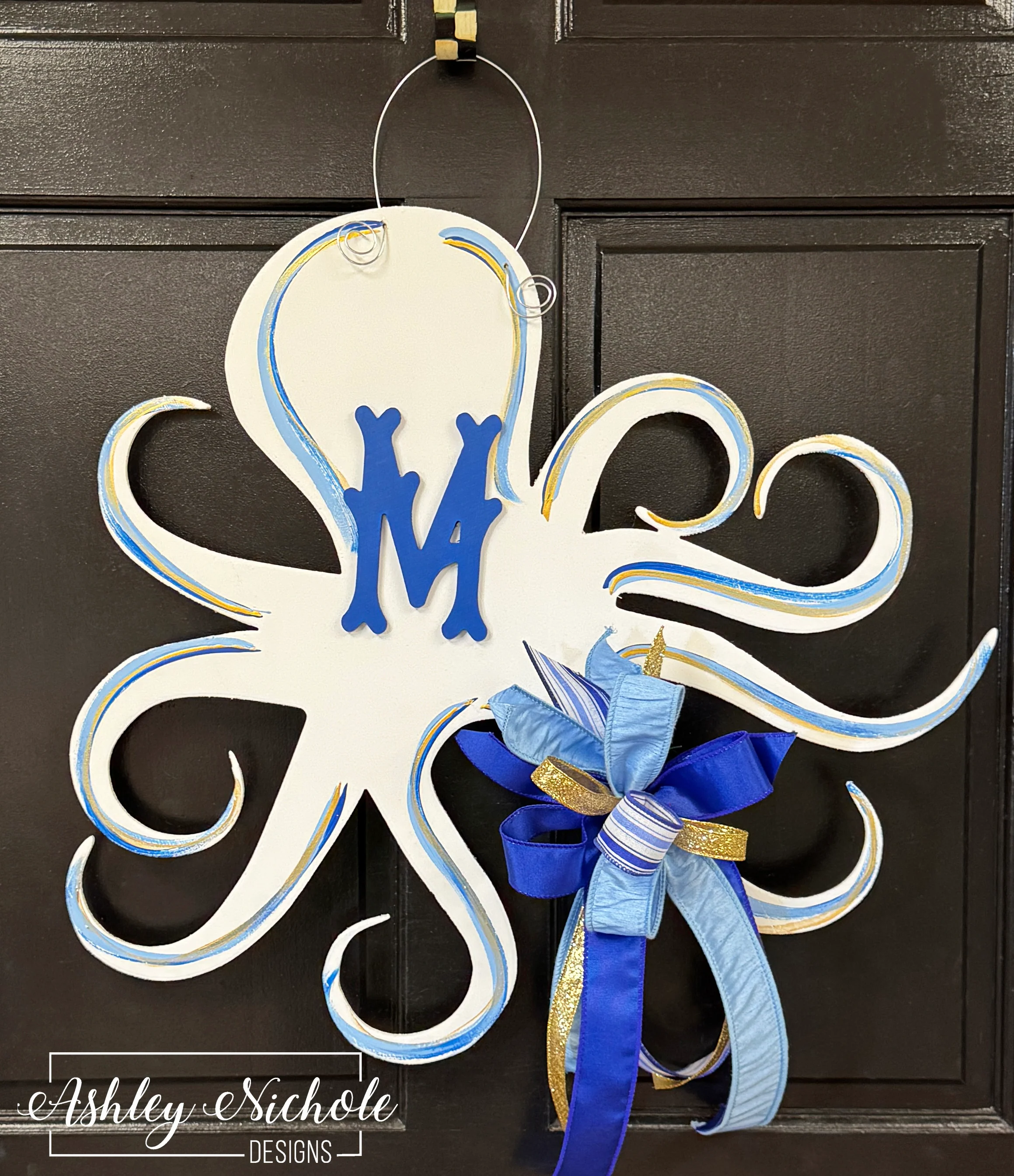 Octopus - Chinoiserie - Personalized Door Hanger (Hand-Painted)