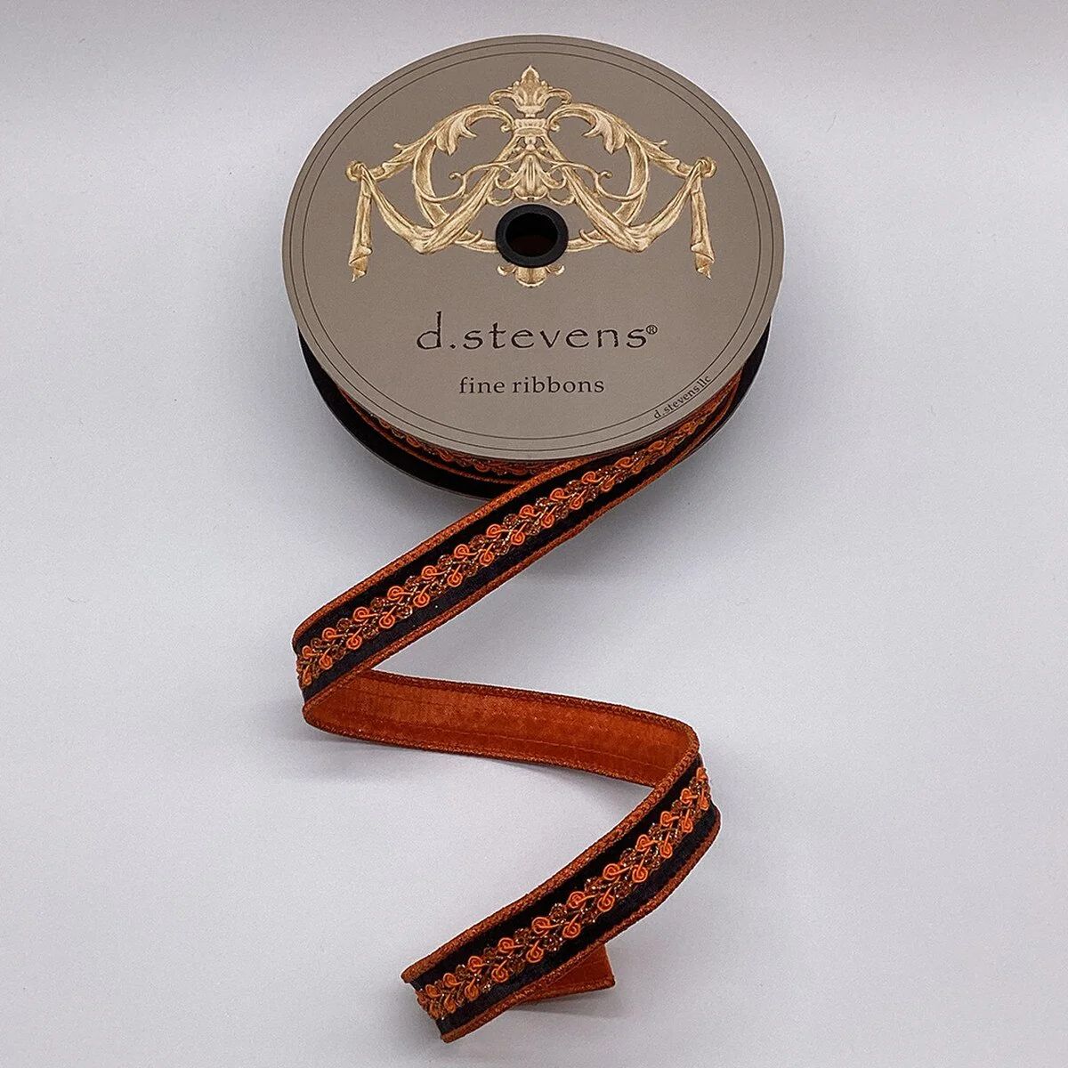 Orange & Black Dupioni w/ Copper Center Wired Ribbon - 1" x 10yds