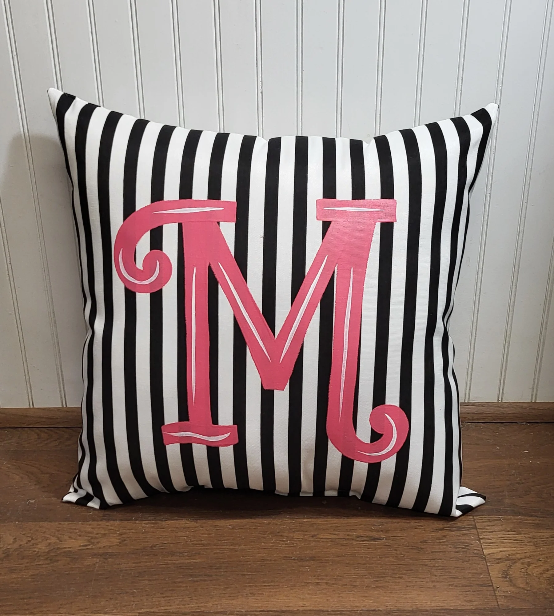 Outdoor Pillow - Black & White Thin Stripe - Image 2