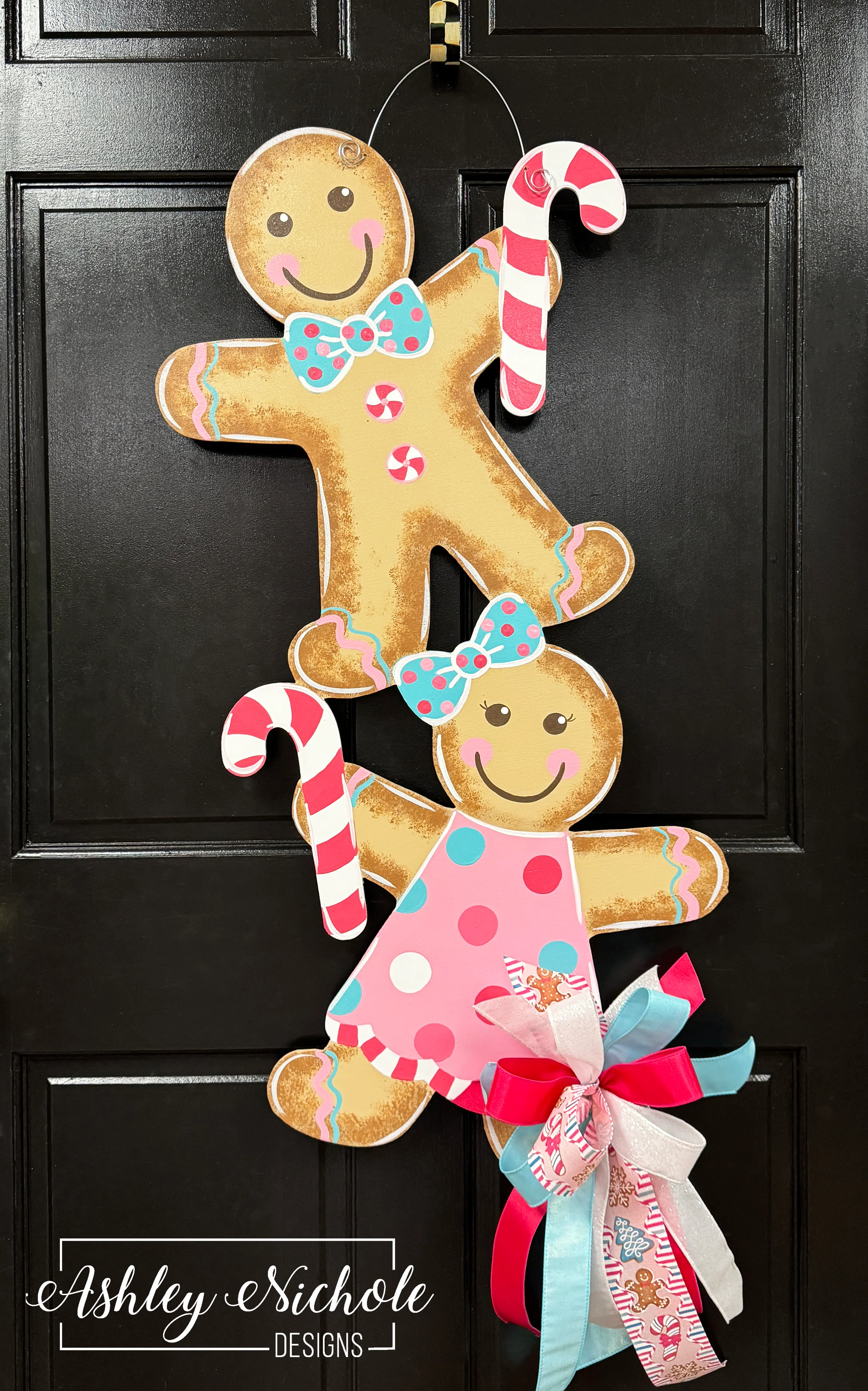 Pastel Gingerbread Cookie Stack Door Hanger - (Hand Painted)