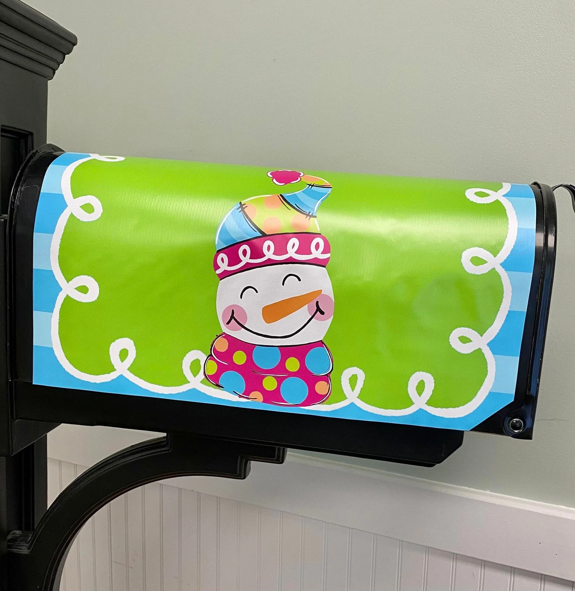 Patchwork Snowman - Magnetic Vinyl Mailbox Cover