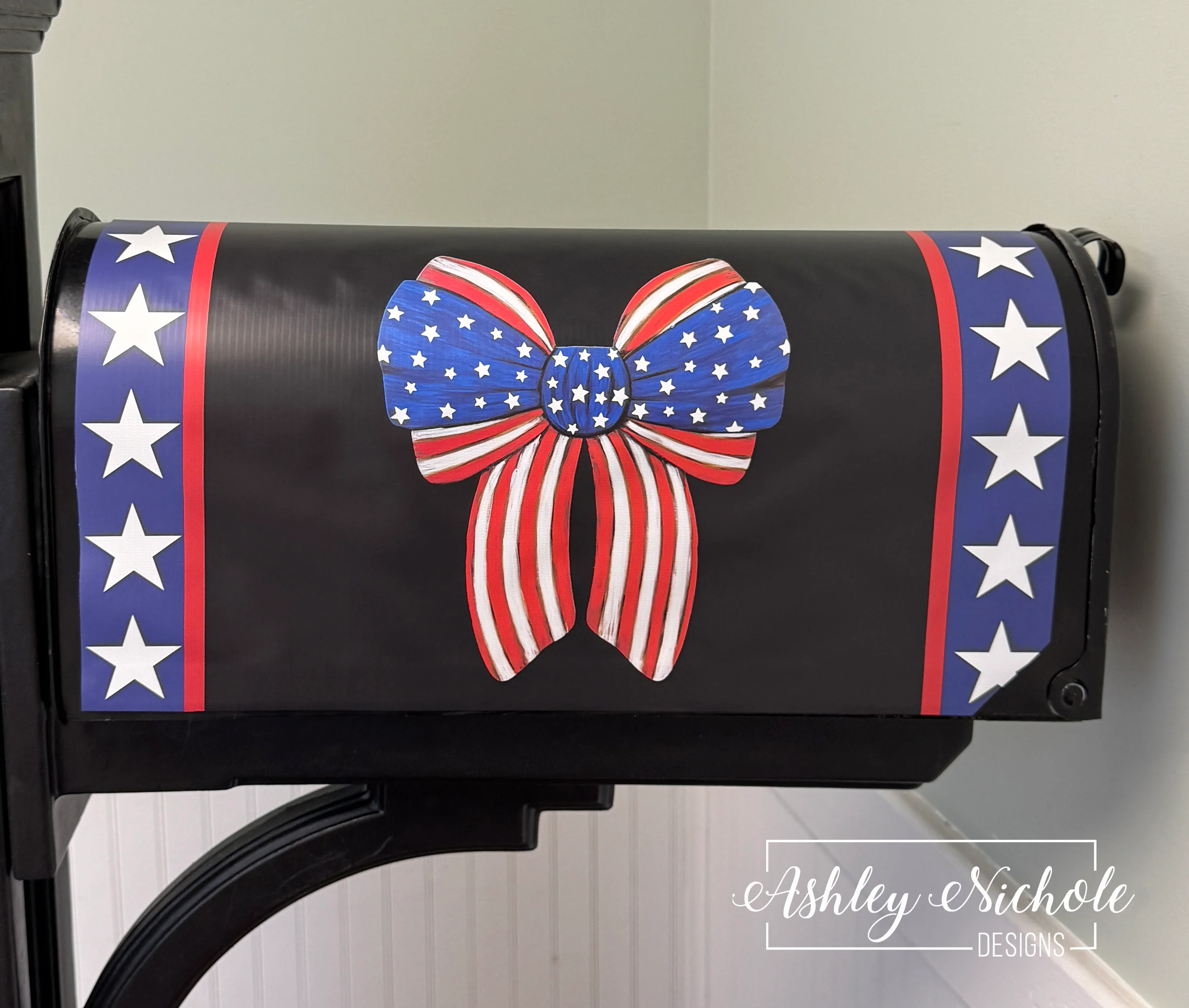Patriotic Bow - Patriotic - Magnetic Vinyl Mailbox Cover