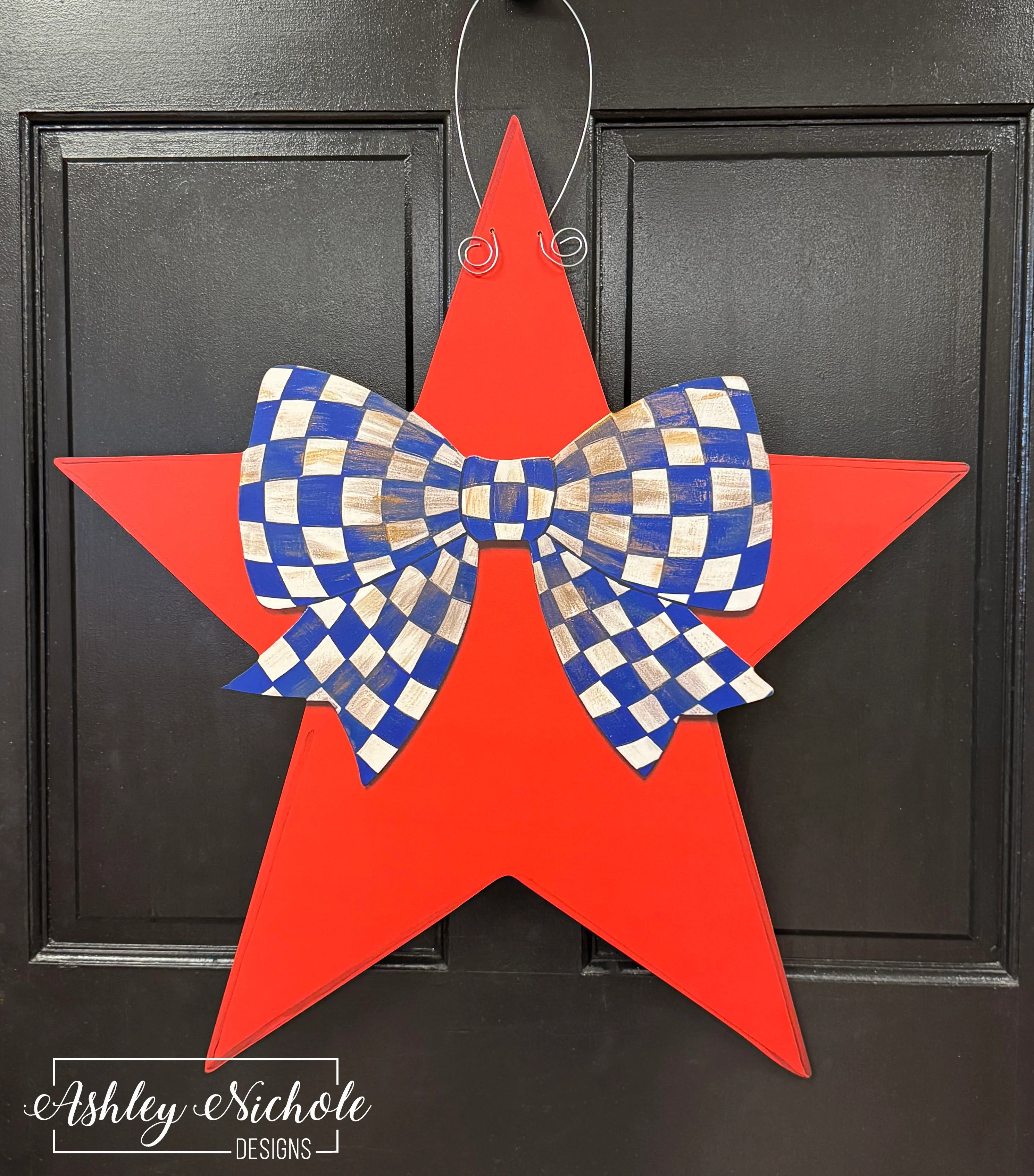 Patriotic Fancy Bow Star - Door Hanger (UV Printed Only)