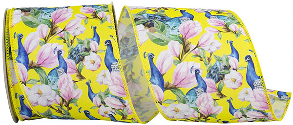 Peacock & Floral Wired Ribbon - 4" x 10yds
