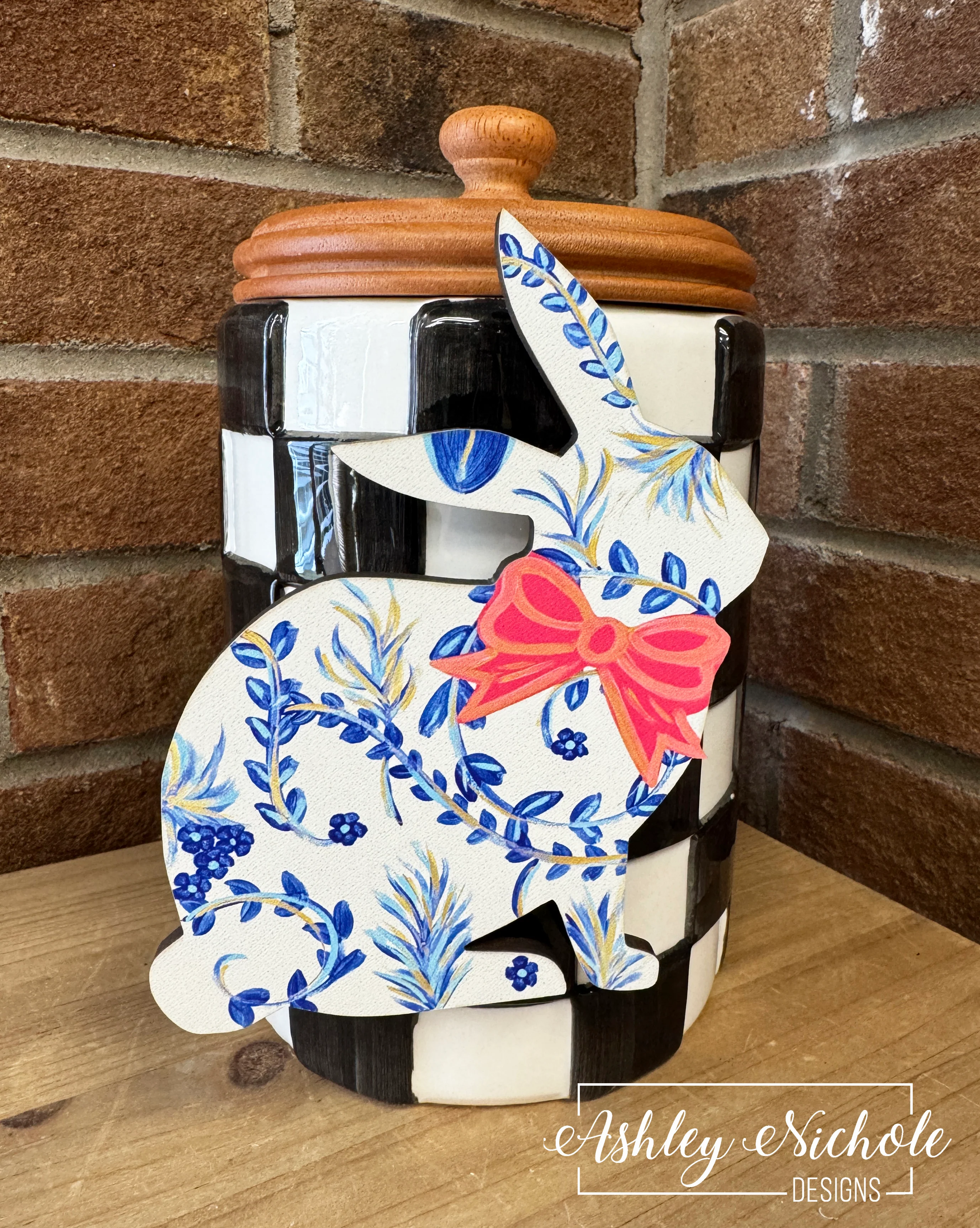 Chinoiserie Inspired Sitting Bunny (Blue) - Easter - Mini Piece (Magnet/Velcro)