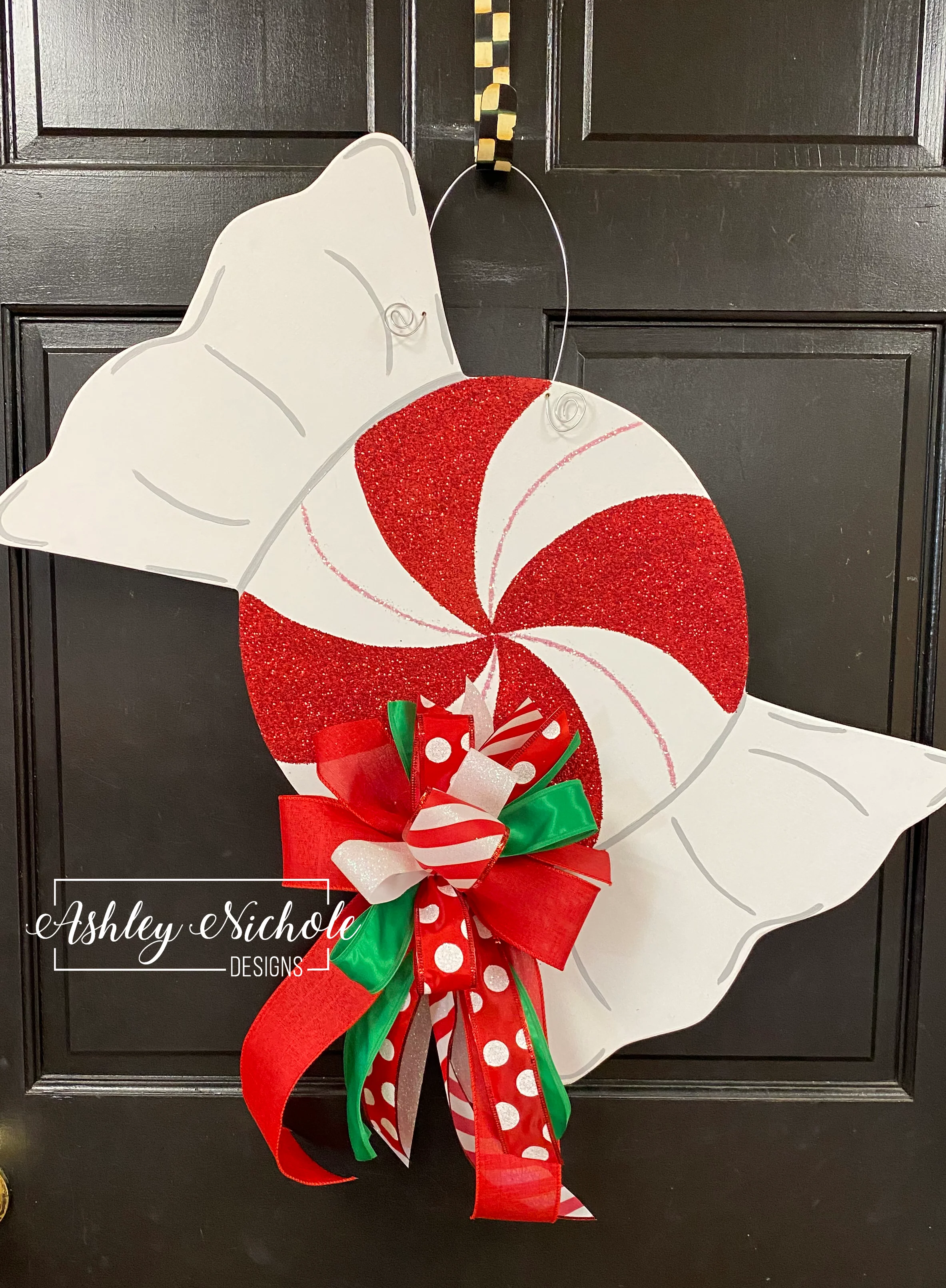 Peppermint Candy Glittered Door Hanger - (Hand Painted)