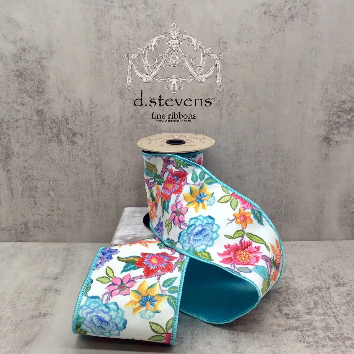 Pink, Blue & Yellow Floral Wired Ribbon - 4" x 5yds
