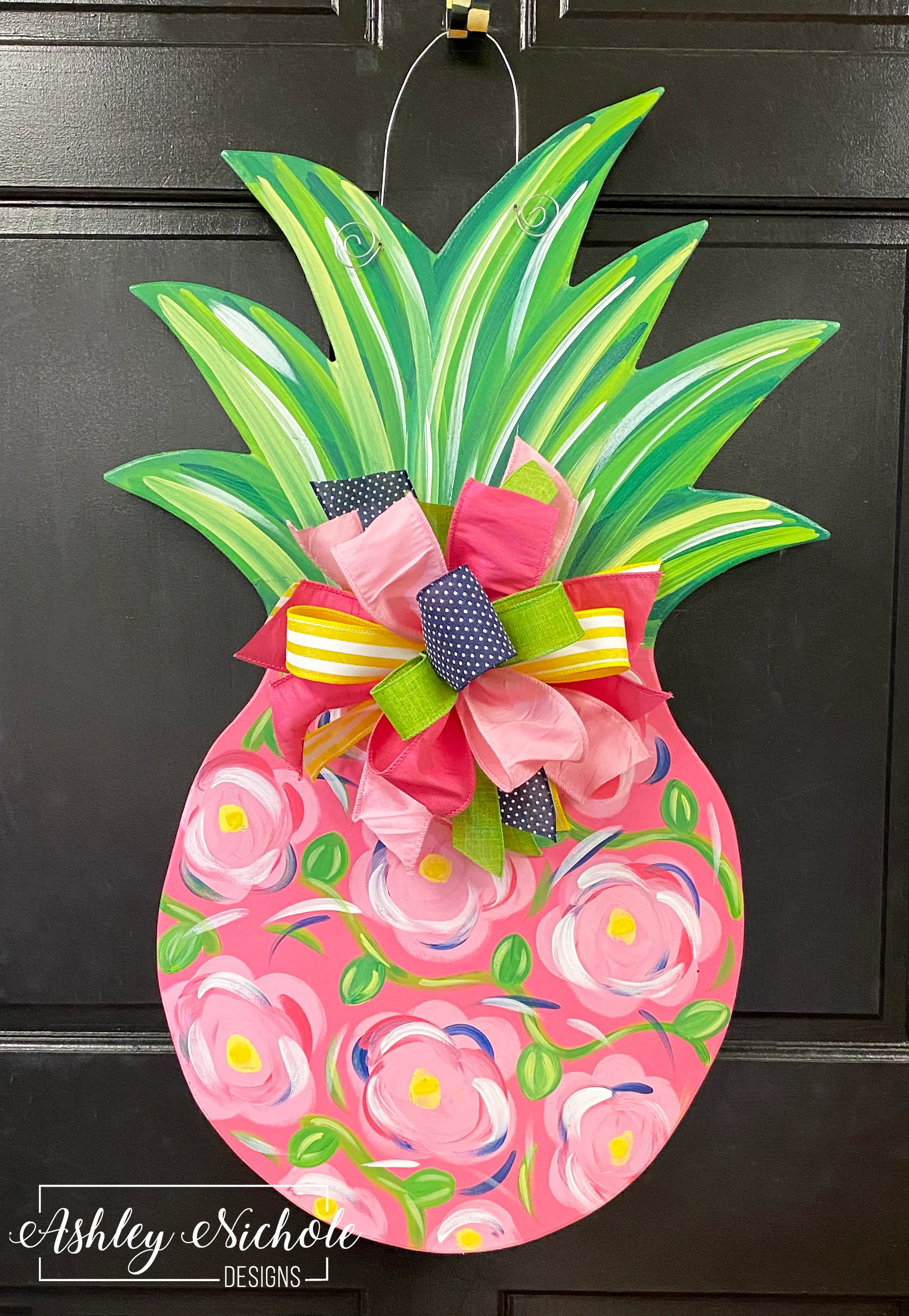 Pineapple - Pink Floral - Door Hanger (UV PRINTED)