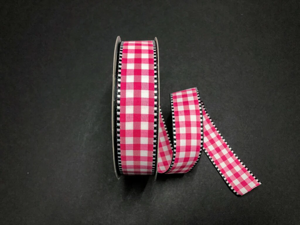 Pink Gingham w/ Black & White Edge Wired Ribbon - 1.5" x 50yds