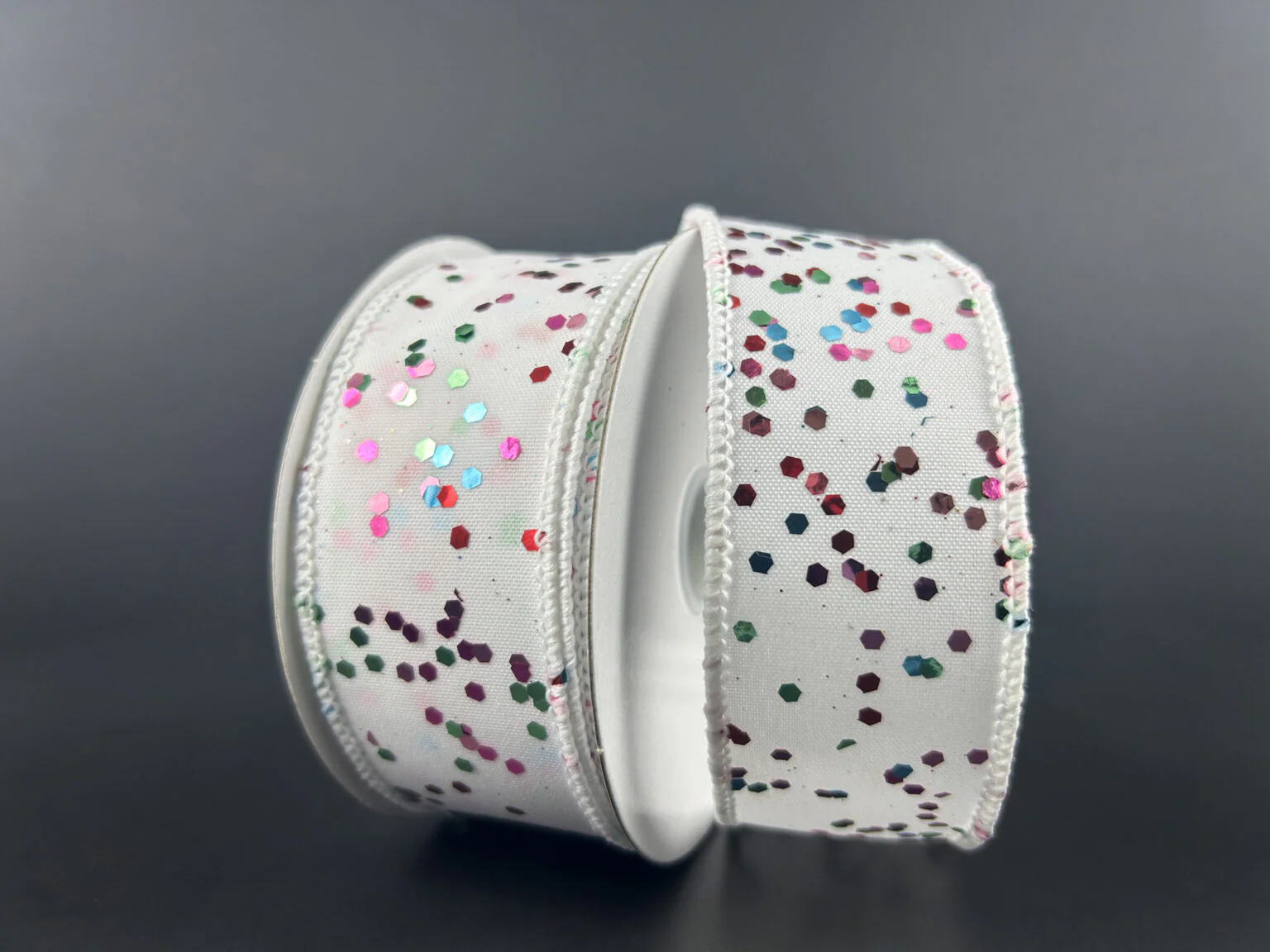 Pink, Green, Blue & Red Hex Glitter Wired Ribbon- 1.5" x 10yds
