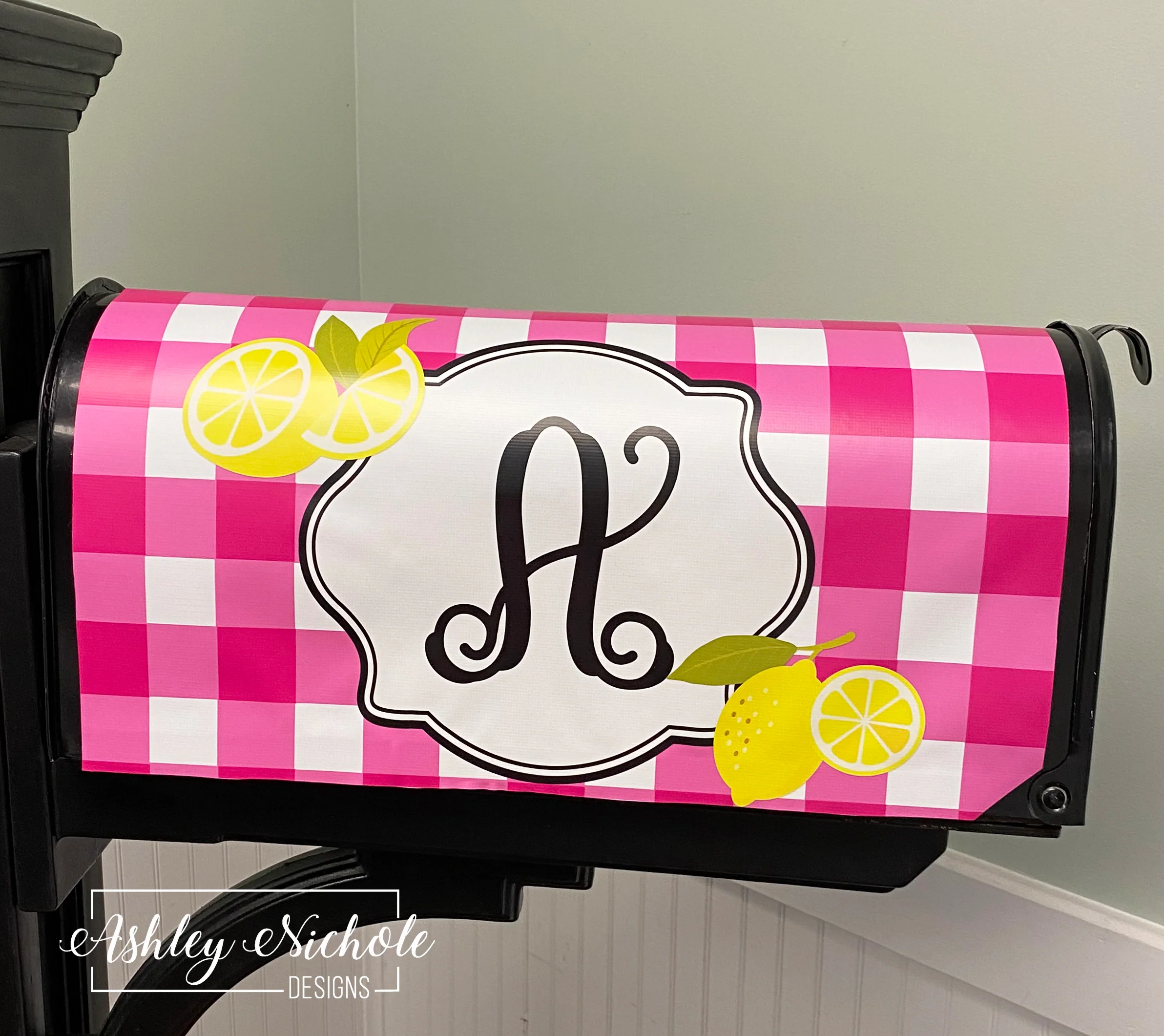 Pink Lemonade Initial - Magnetic Vinyl Mailbox Cover