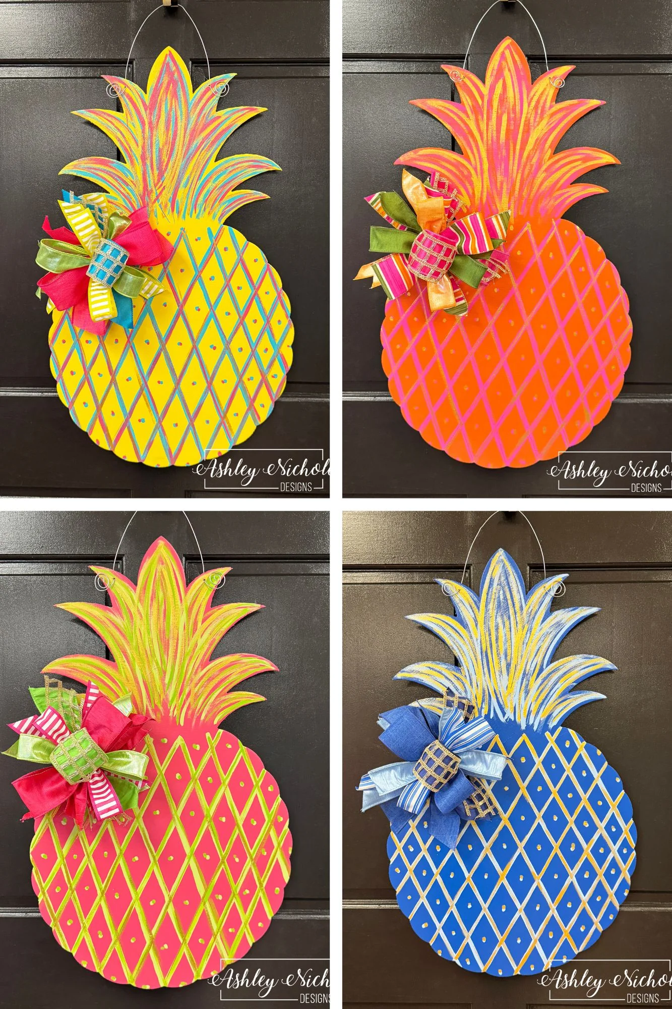 Preppy Pineapple - Door Hanger (Hand-Painted)