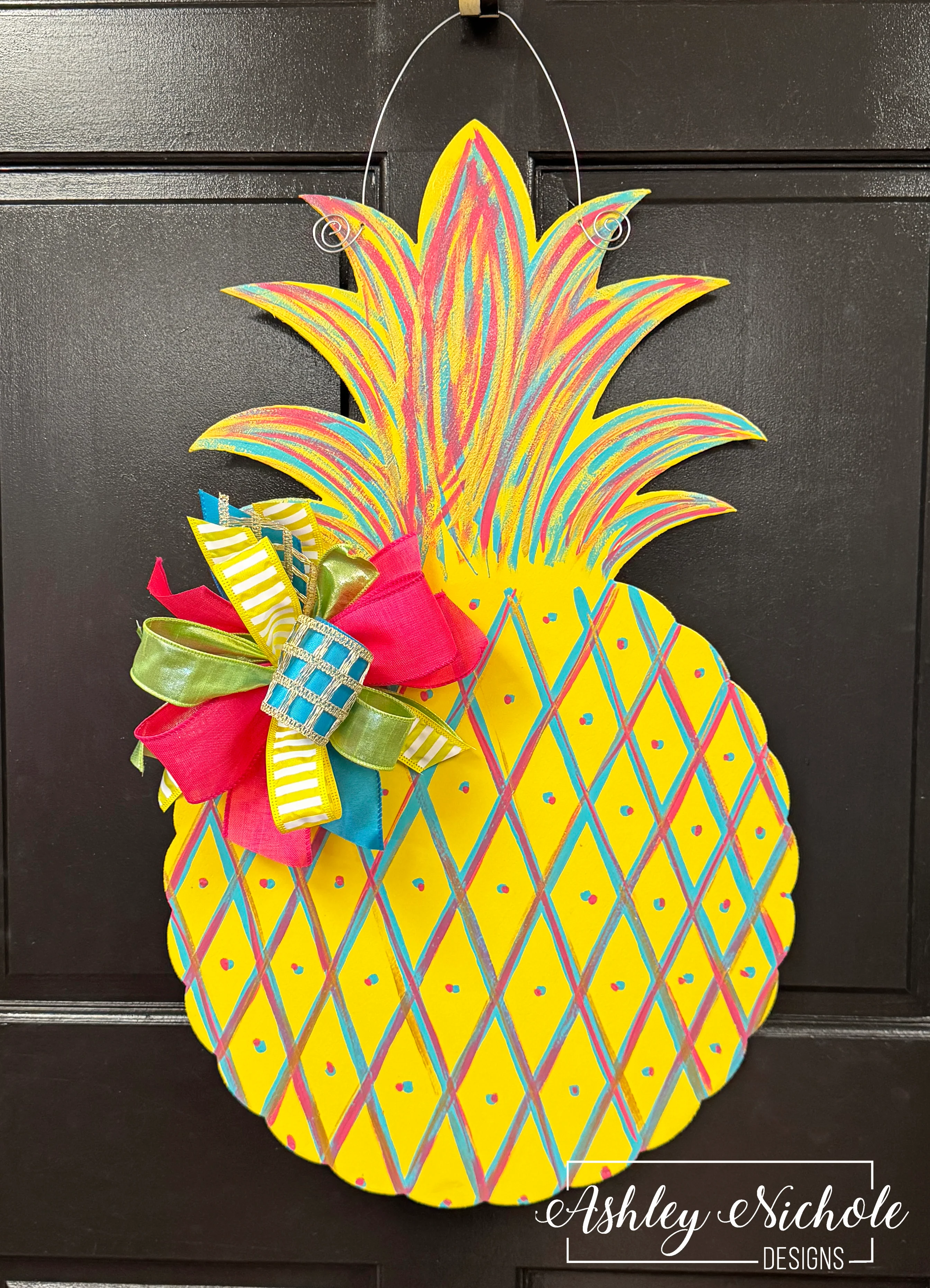 Preppy Pineapple - Door Hanger (Hand-Painted) - Image 2