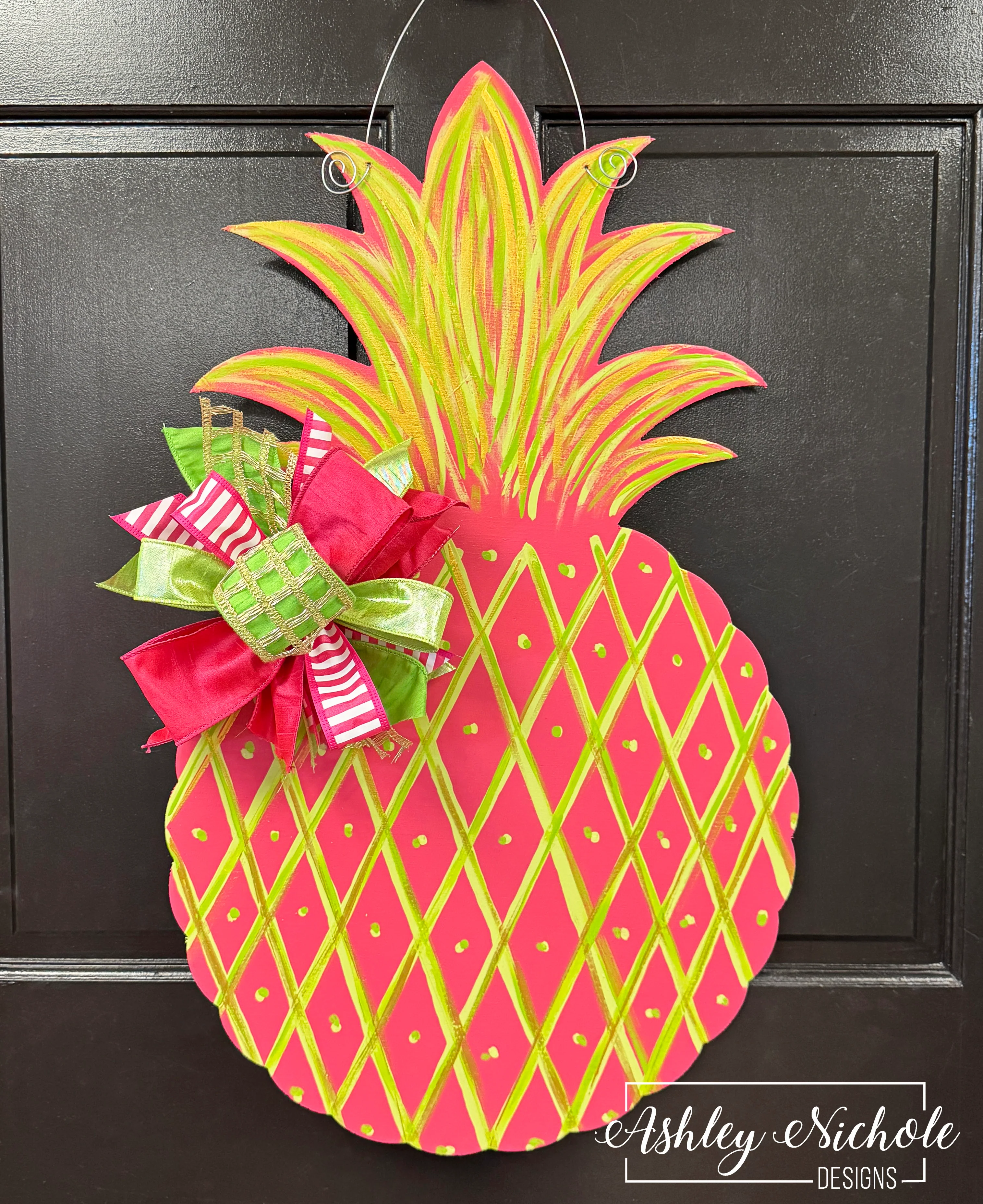 Preppy Pineapple - Door Hanger (Hand-Painted) - Image 3