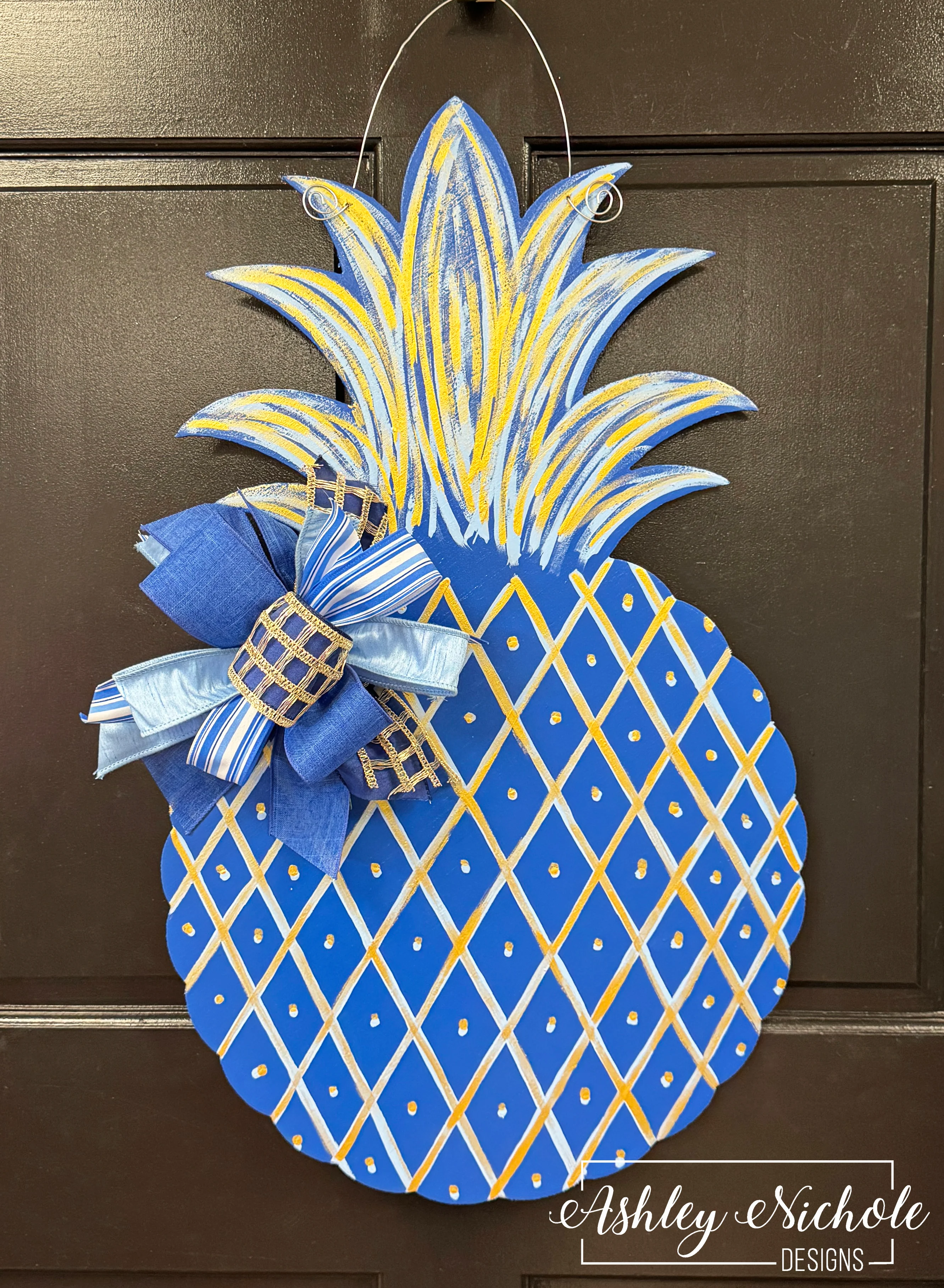 Preppy Pineapple - Door Hanger (Hand-Painted) - Image 4