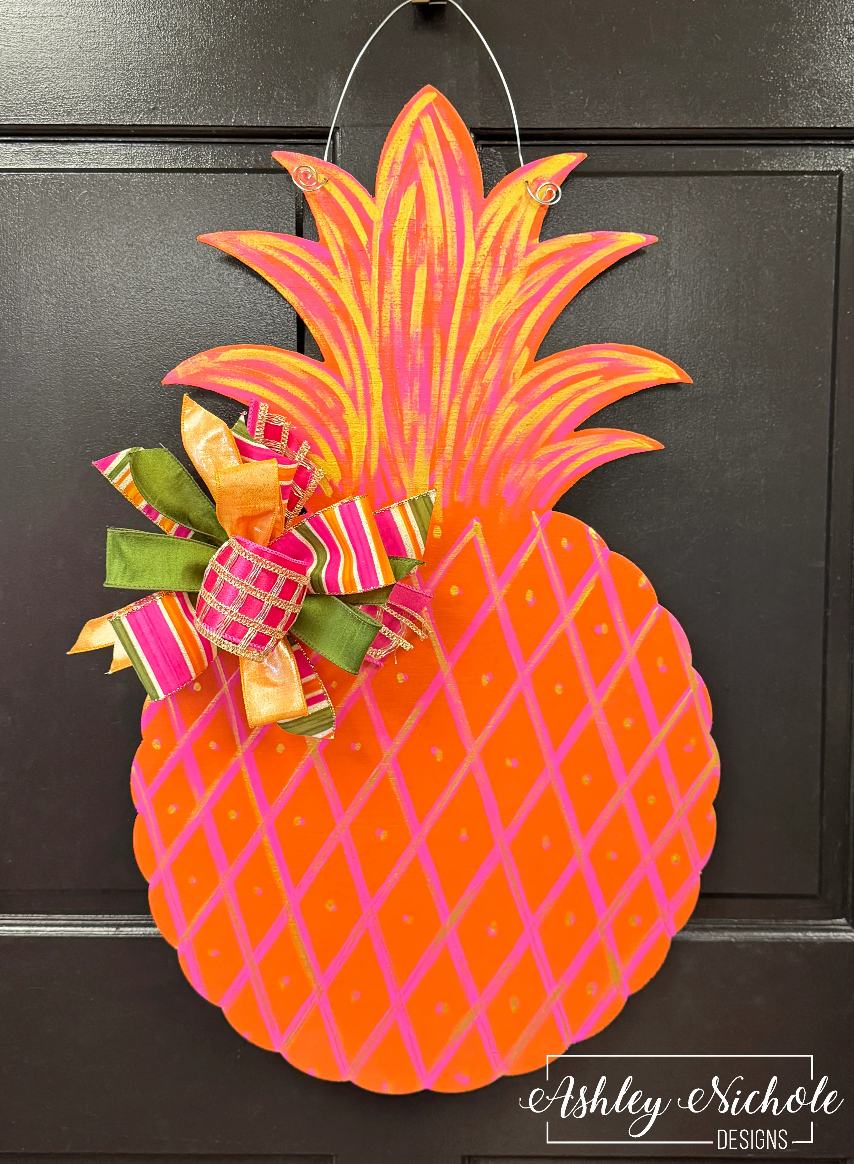 Preppy Pineapple - Door Hanger (Hand-Painted) - Image 5