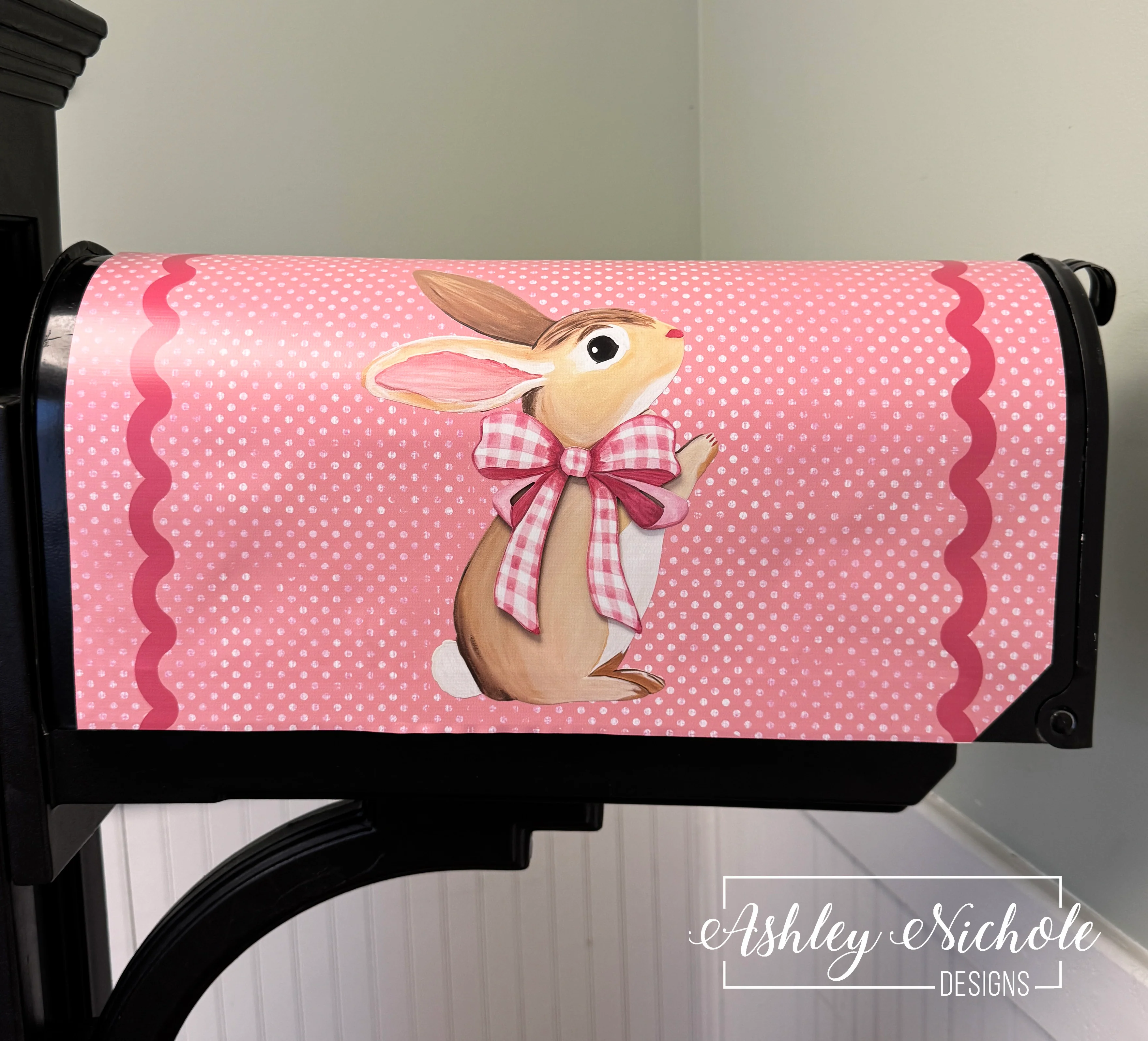 Pretty in Pink Easter Bunny - Magnetic Vinyl Mailbox Cover