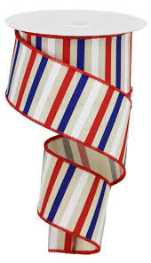 Red & Blue Horizontal Striped Wired Ribbon - 2.5" x 10yds