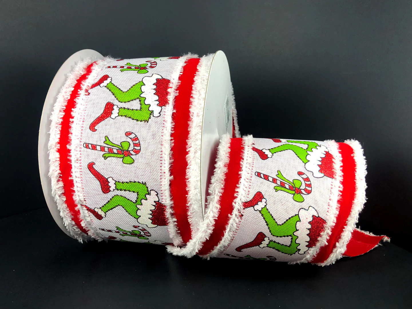 Red Velvet Furry Legs Snow Edge Wired Ribbon - 4" x 10yds