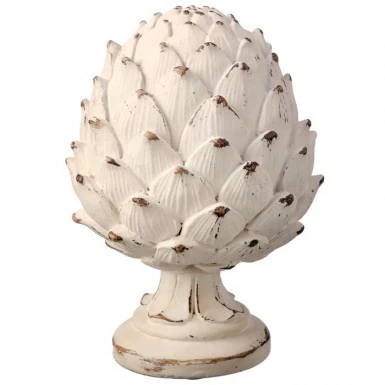 9.75" Resin Weathered Artichoke Pedestal - Ivory