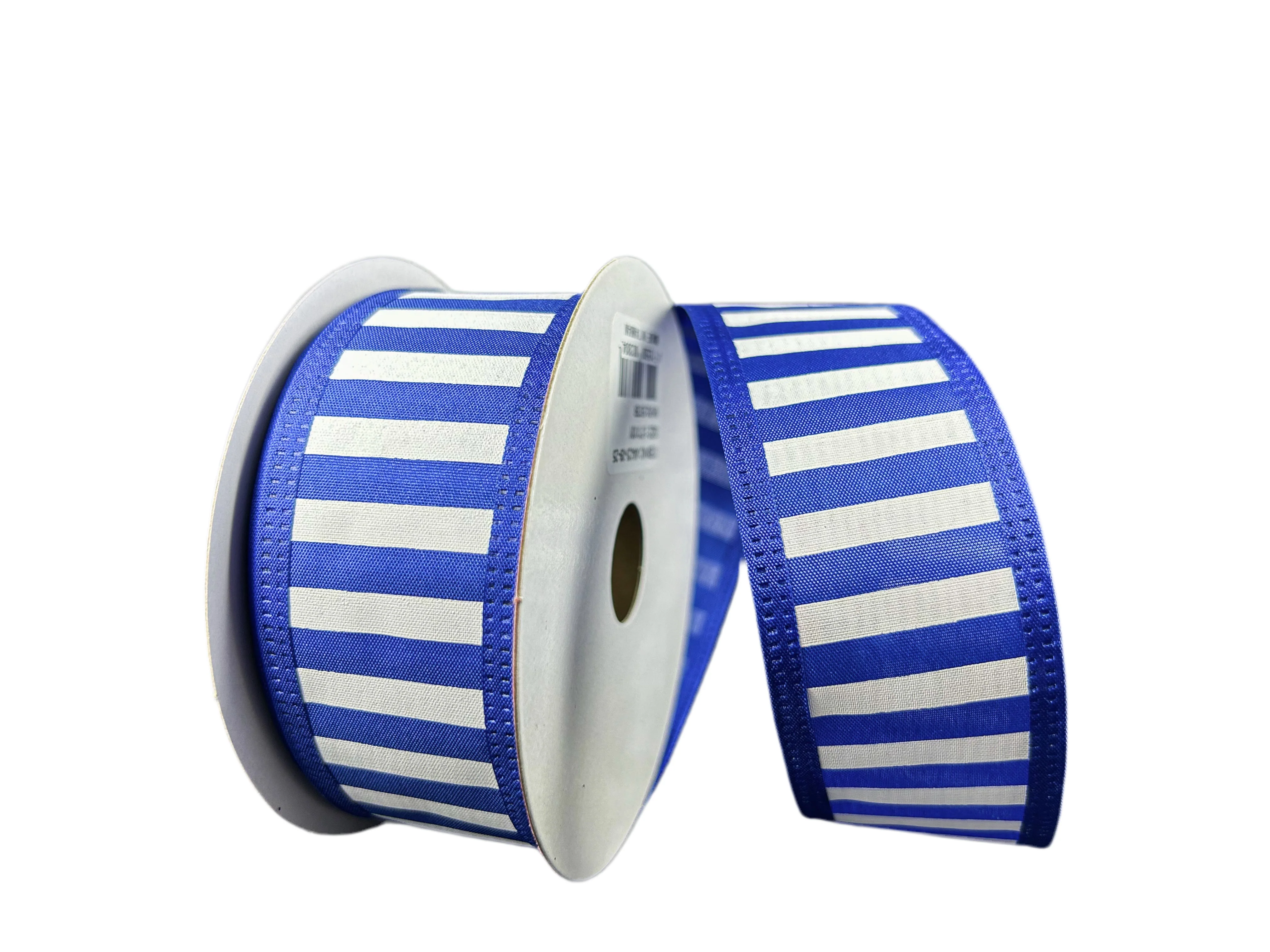 Royal Blue Stripe Wired Ribbon - 1.5" x 10yds - Image 2