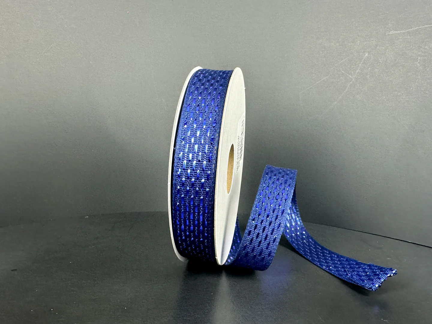 Royal & Navy Blue w/ Metallic Dashes Wired Ribbon - 5/8" x 25yds