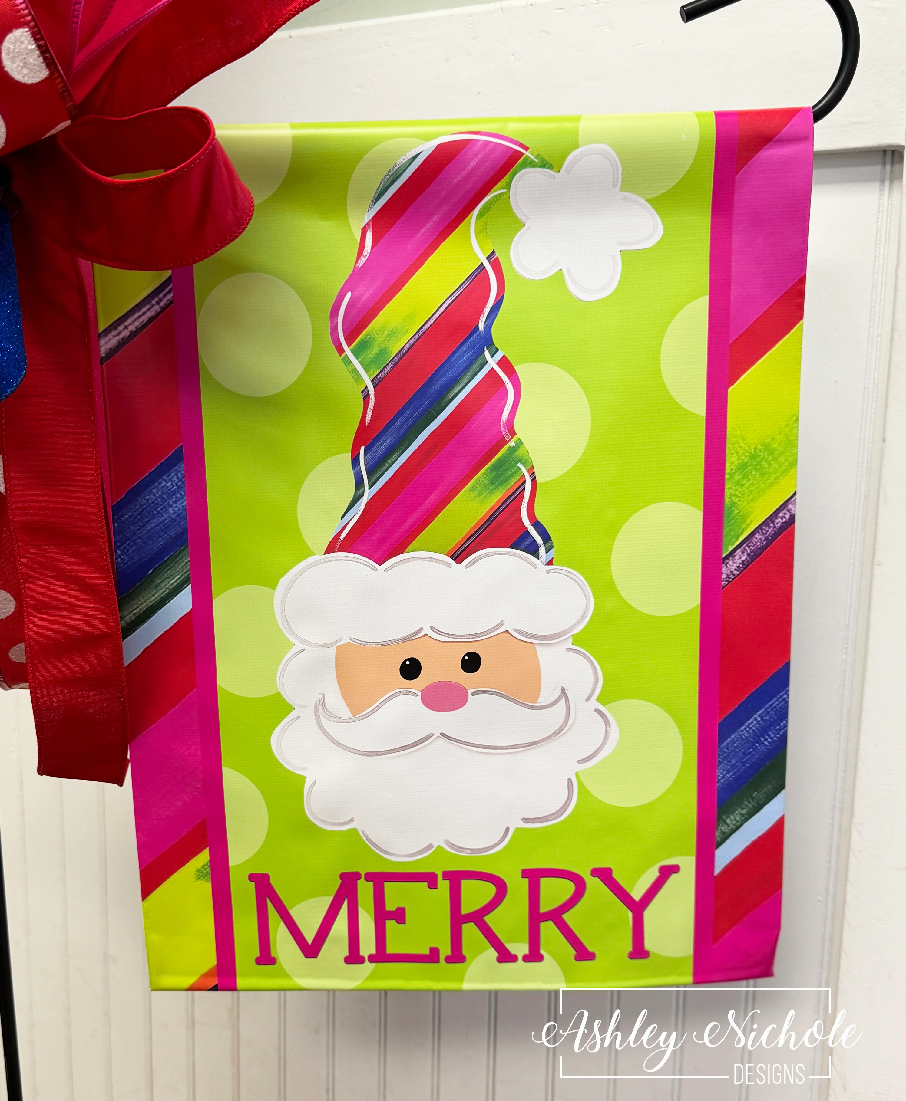 Santa - Colorful & Festive - Vinyl Garden Flag