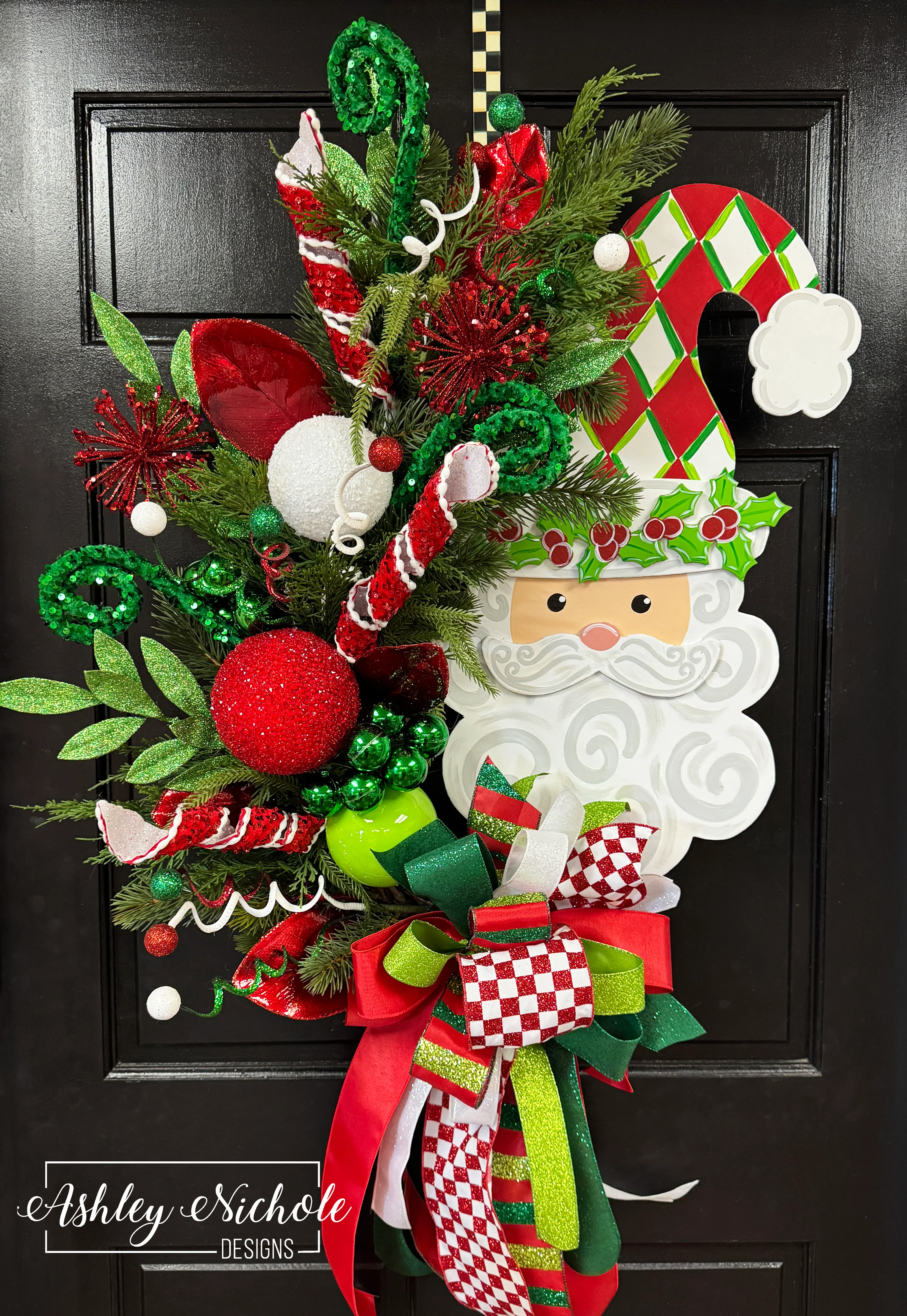 Santa - Holly Jolly Harlequin - Wreath (Red)