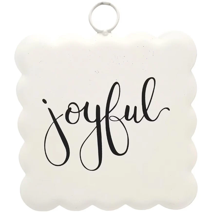 Scalloped "Joyful" Mini Gallery Charm - White