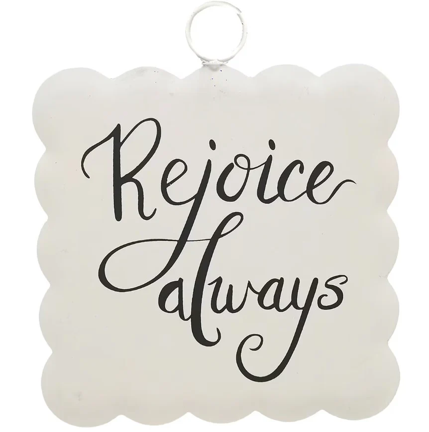Scalloped "Rejoice Always" Mini Gallery Charm - White