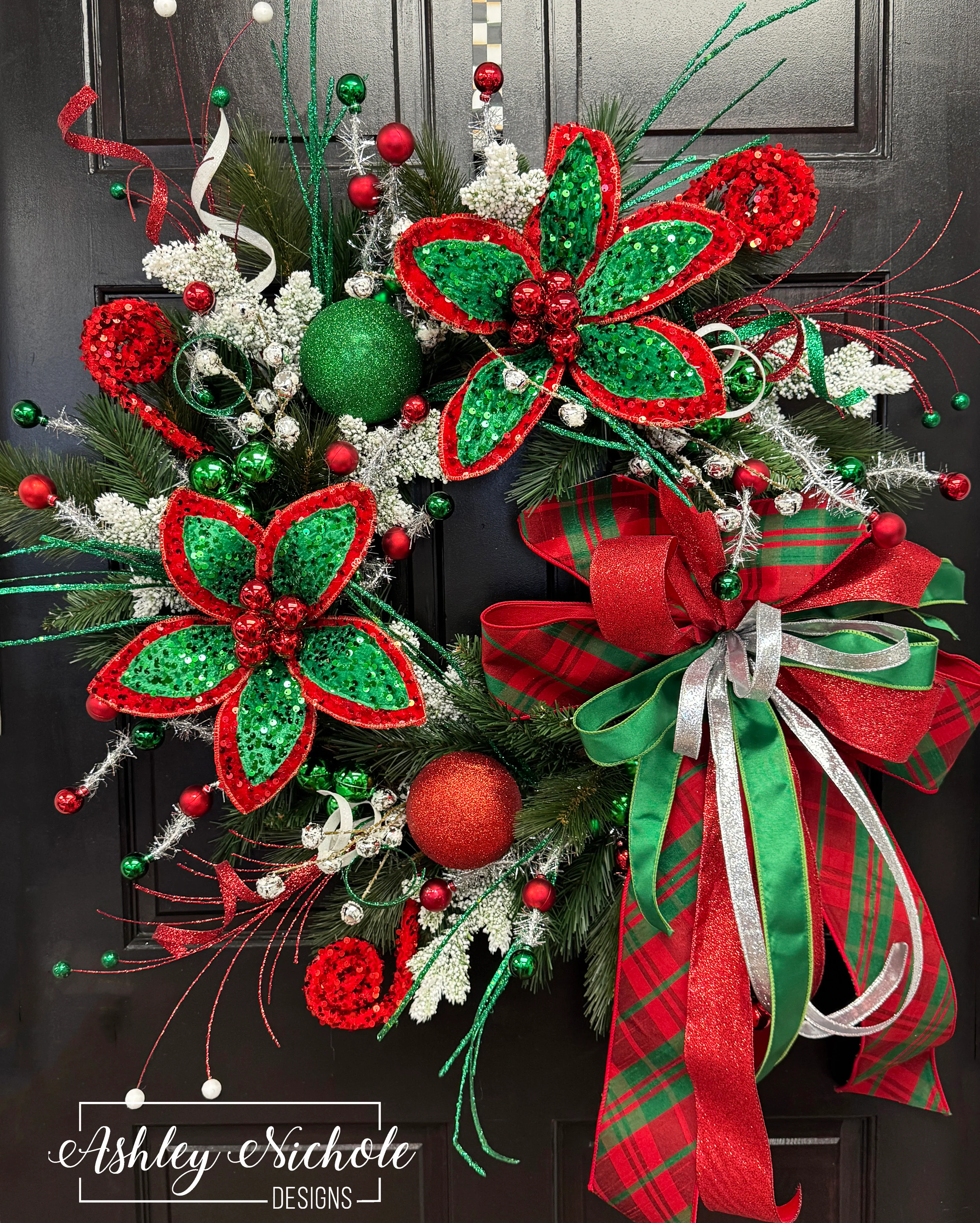 Sequin Poinsettia & Retro Style Christmas Wreath