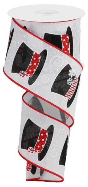 Snowman Hats on Silver Wired Ribbon - 2.5" x 10yds