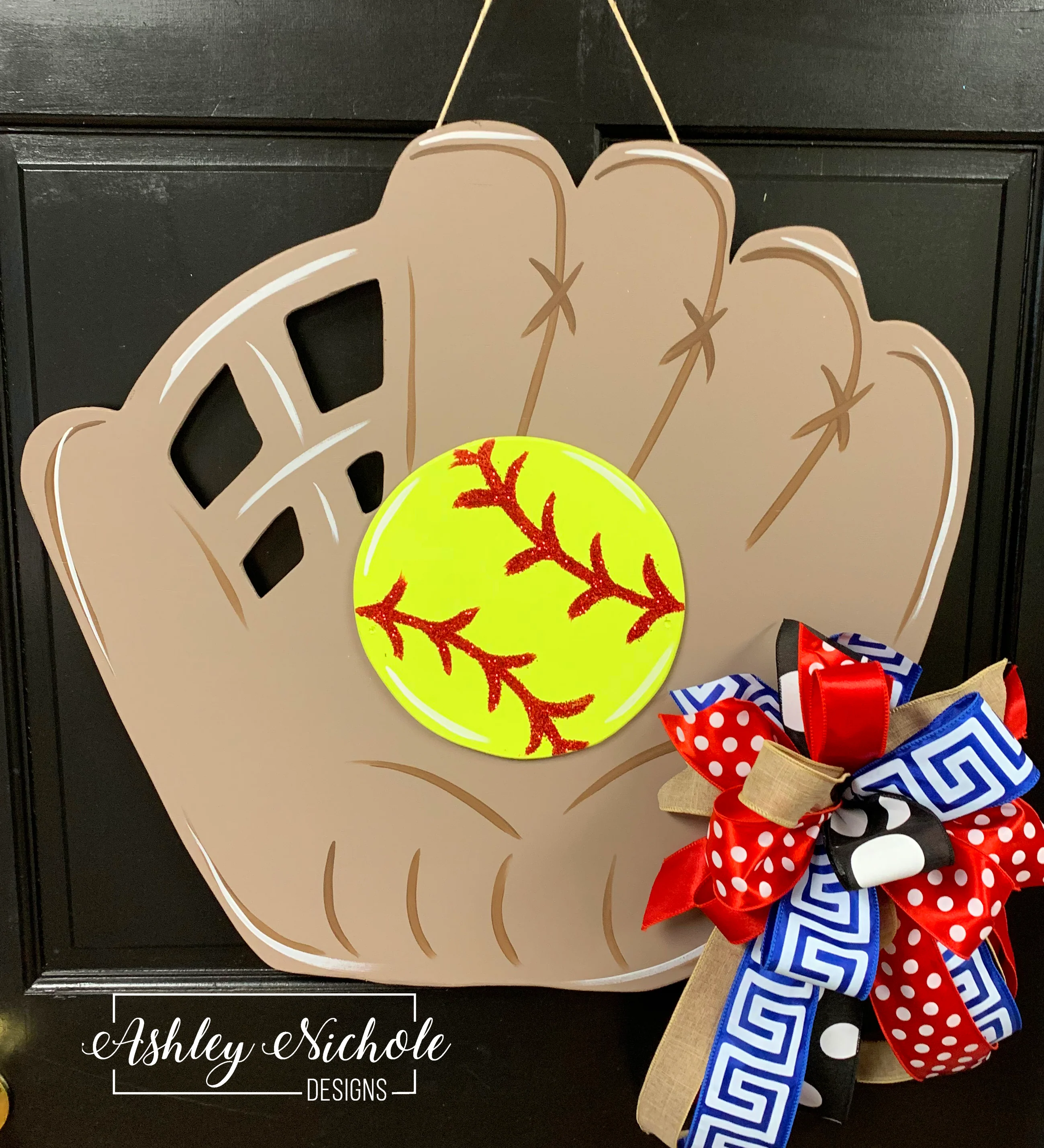Softball Glove and Ball Door Hanger (Hand-Painted)