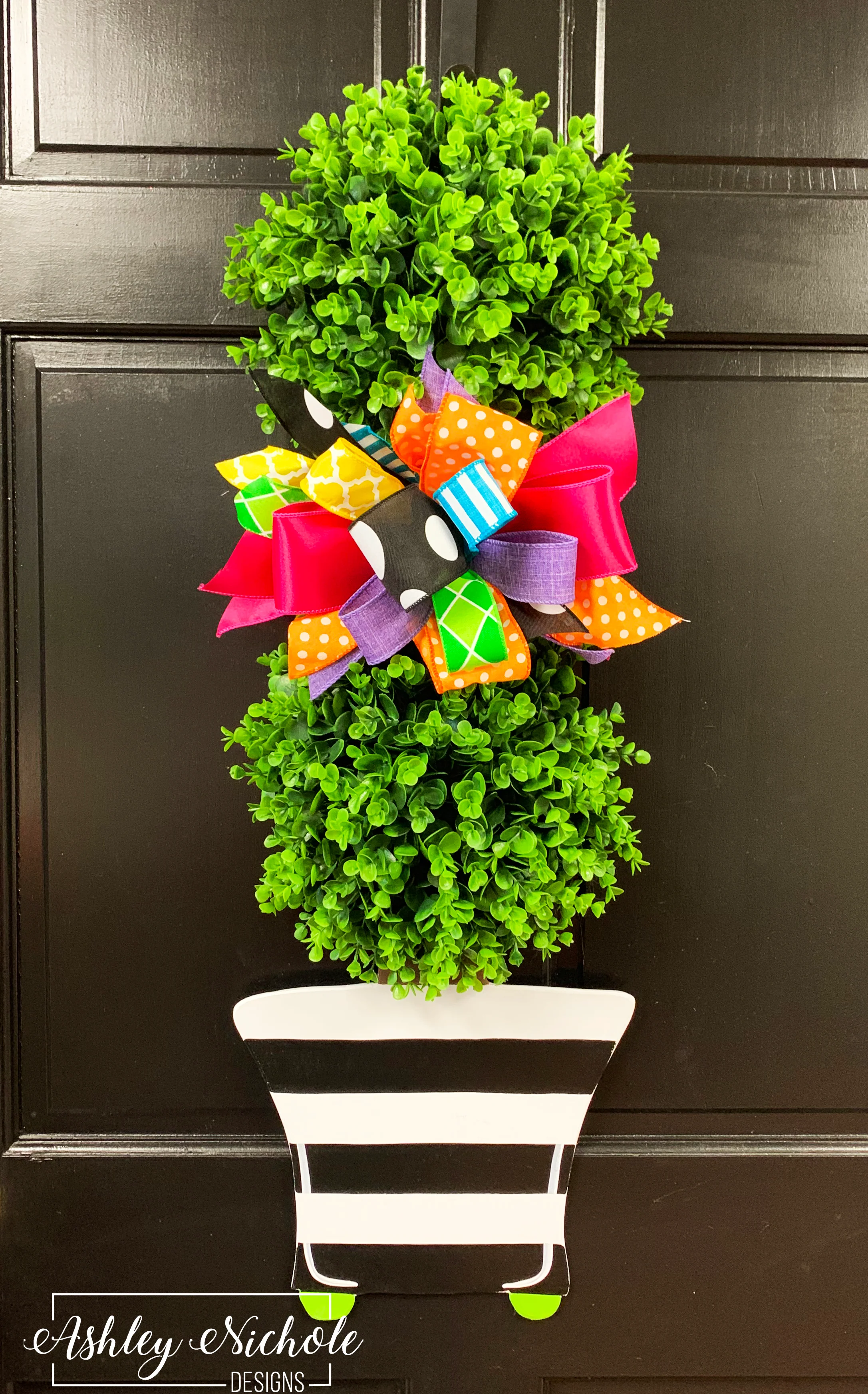 Spring Topiary - Double Ball Striped - Door Hanger (Hand-Painted)