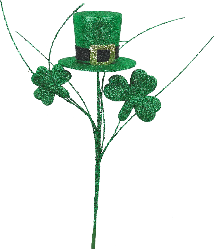 14" St. Patrick Top Hat  & Clover Pick - Green