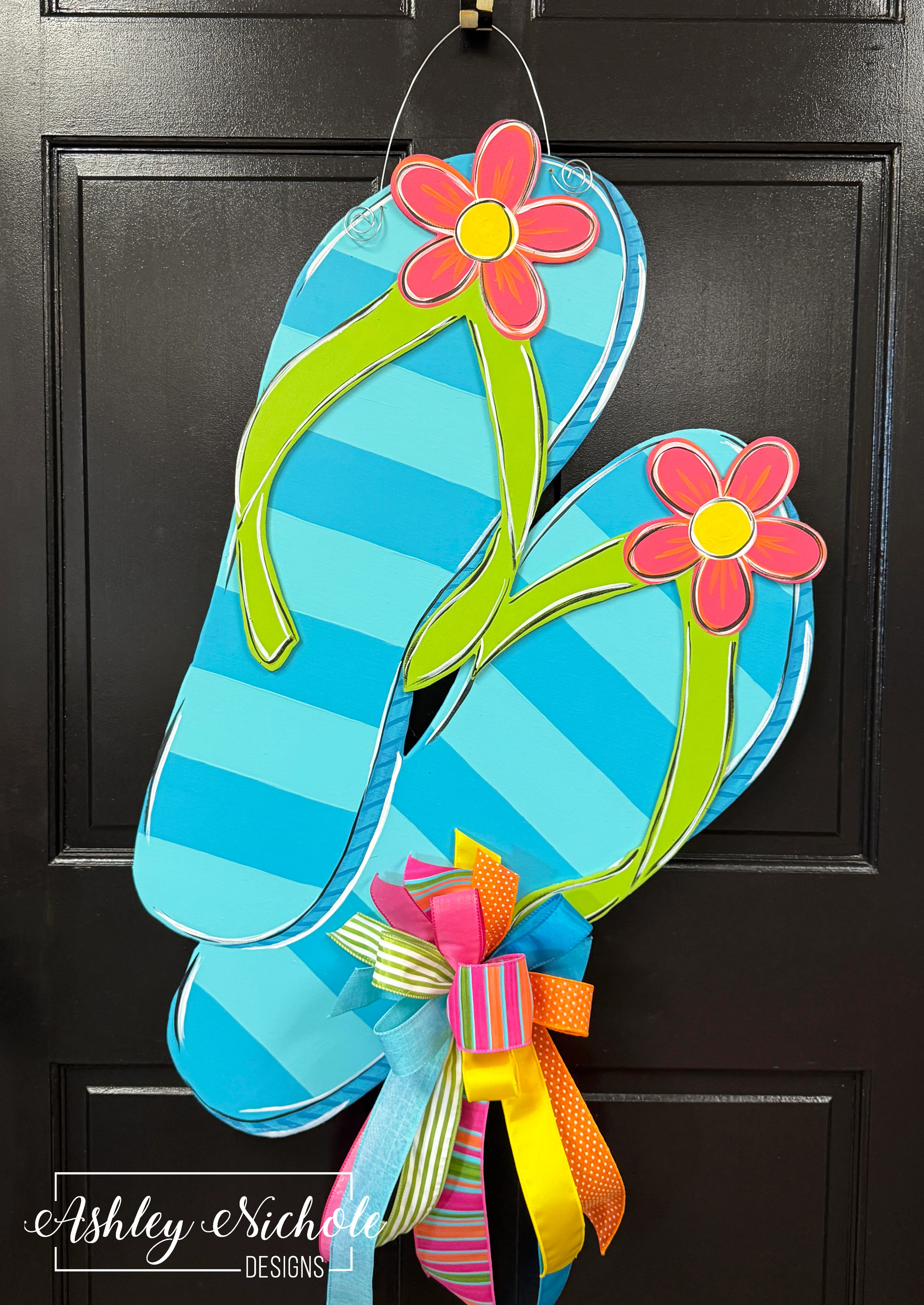 Summer Fun Flip Flops - BLUE - Door Hanger (Hand-Painted)