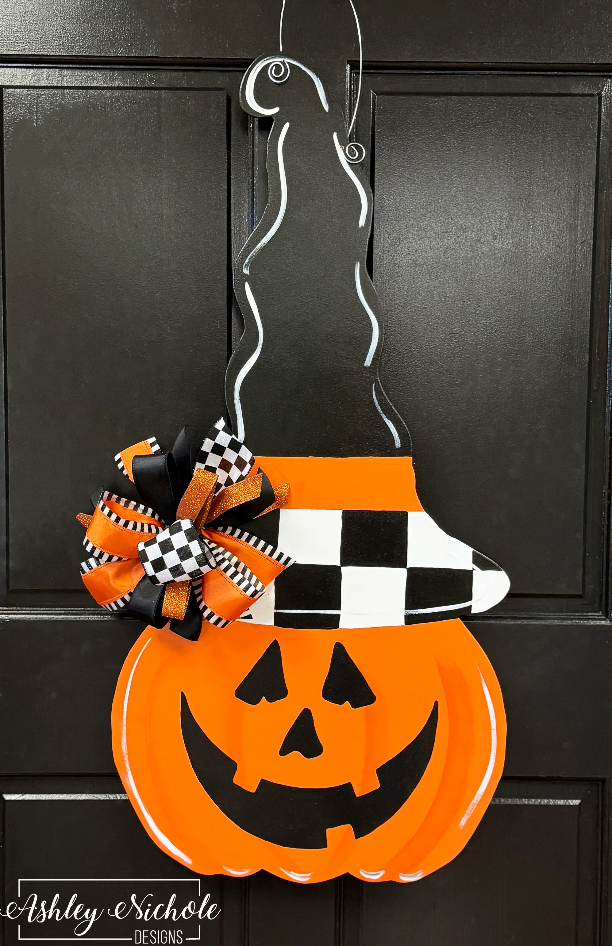 Tall Hat Jack 'O Lantern Door Hanger (Hand-Painted)