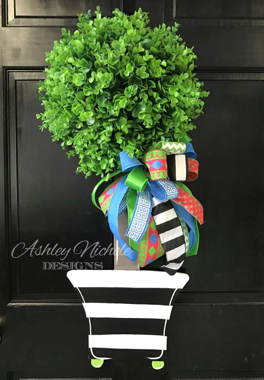 Spring Topiary - Single Ball Striped - Door Hanger (Hand-Painted)
