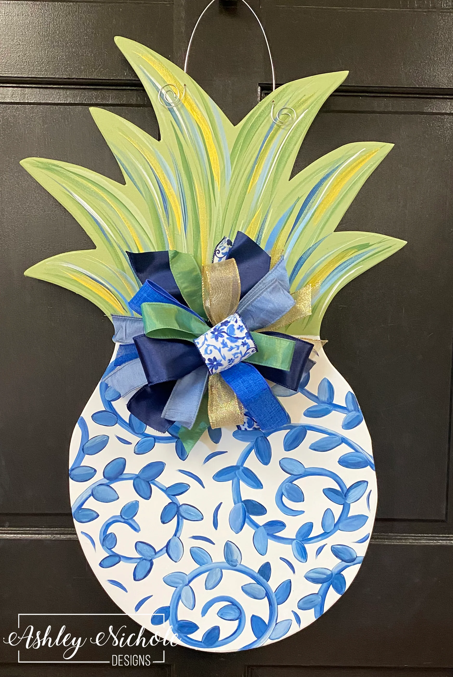 Pineapple - Chinoiserie Vines - Door Hanger (Hand-Painted)