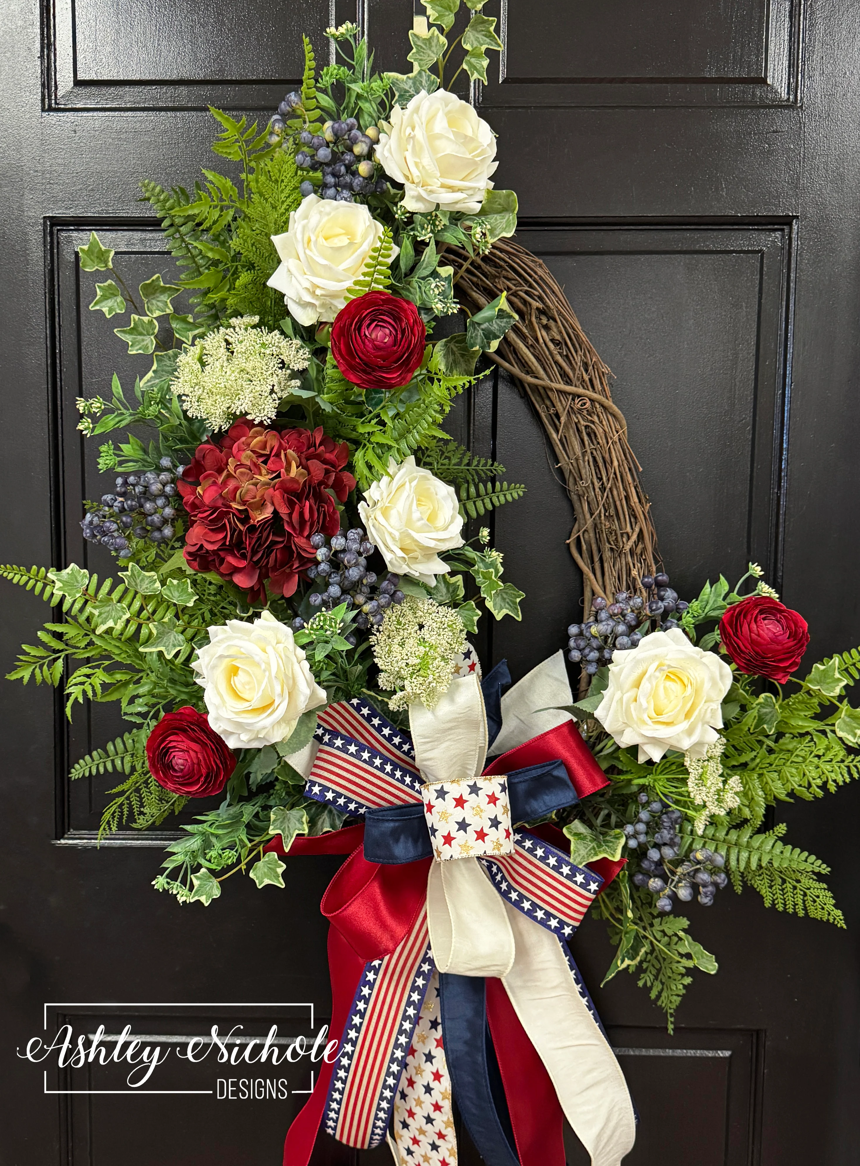 ** Vintage Florals Patriotic Oval Wreath