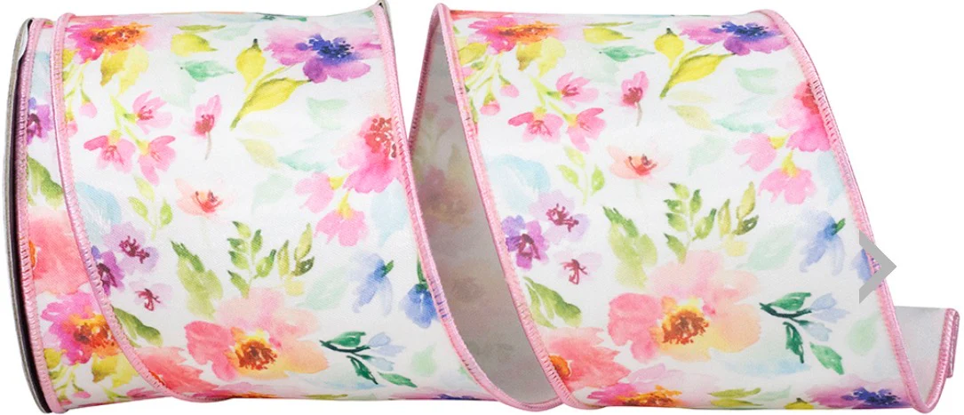 Watercolor Flowers Deluxe Wired Ribbon - 4" x 10yds