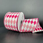 White, Light Pink & Fuchsia Harlequin Wired Ribbon - 2.5" x 10yds