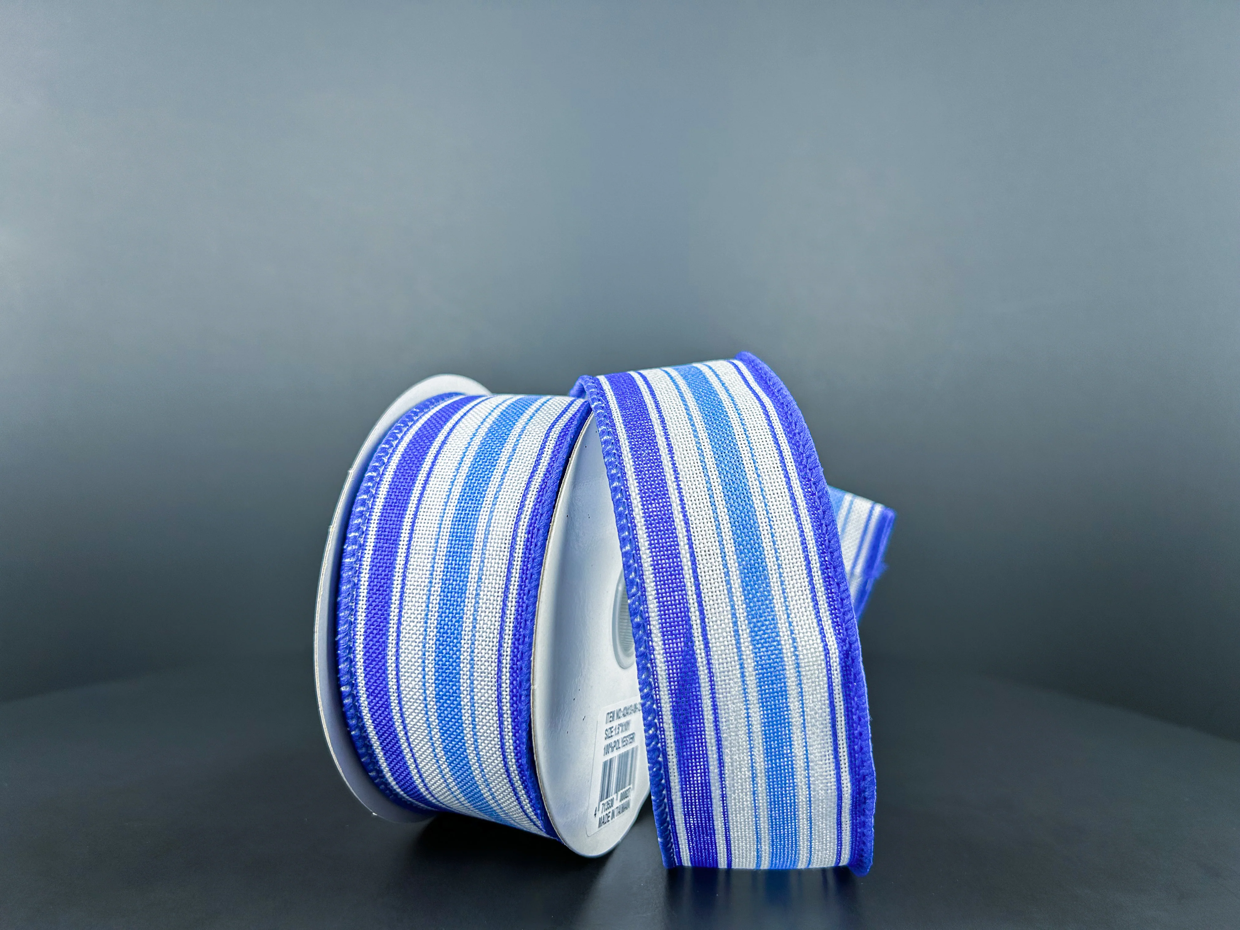 Periwinkle Ticking Stripes Wired Ribbon - 1.5" x 10yds