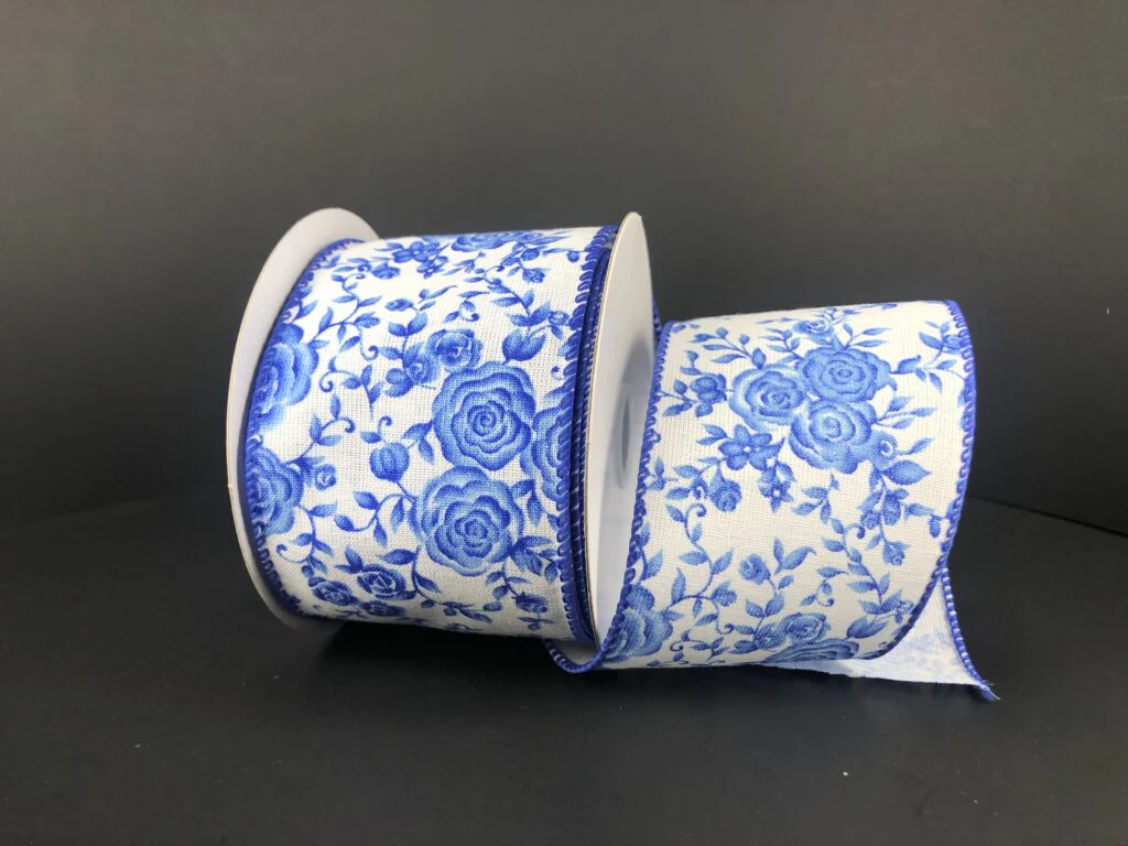 Cobalt Hombre Roses Wired Ribbon - 2.5" x 10yds
