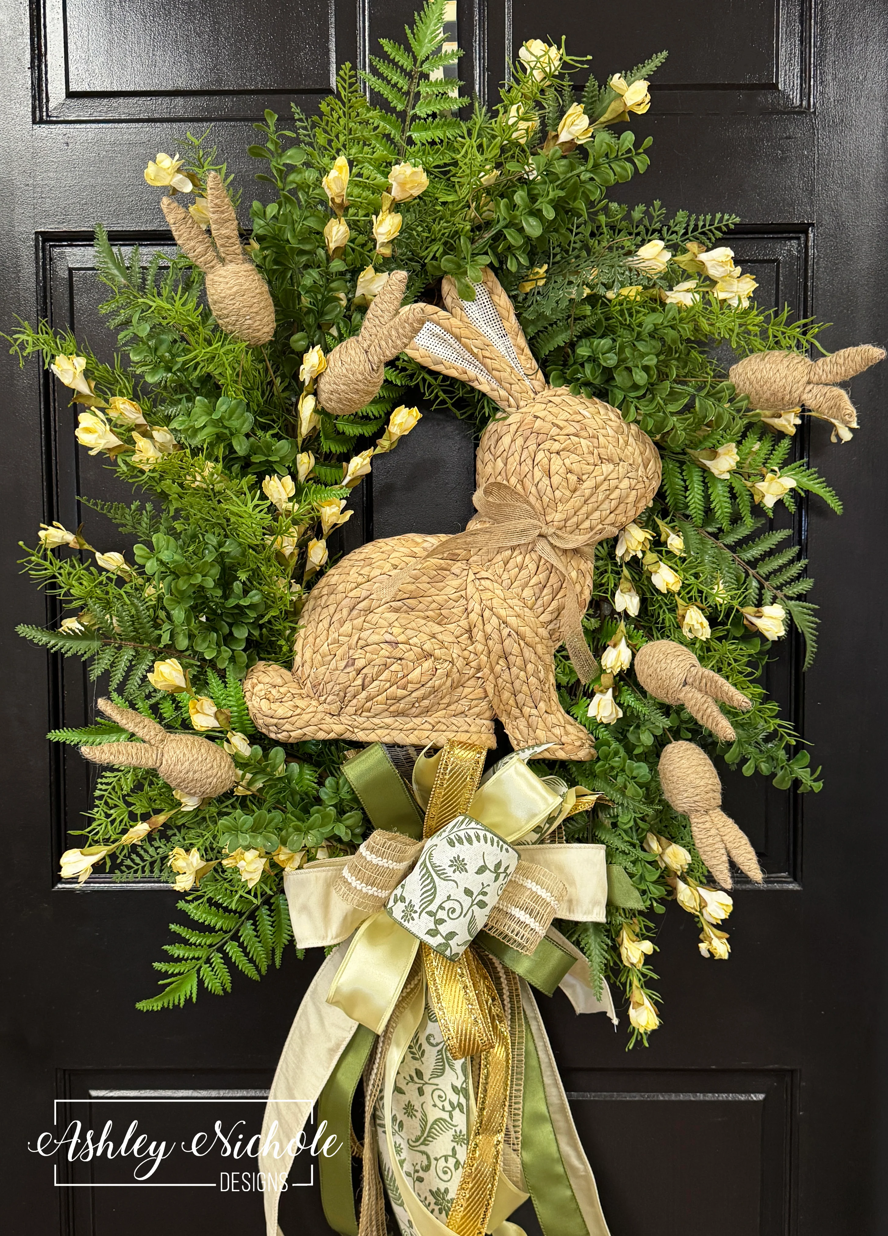 Wicker Rabbit & Bunnies Neutral Wreath