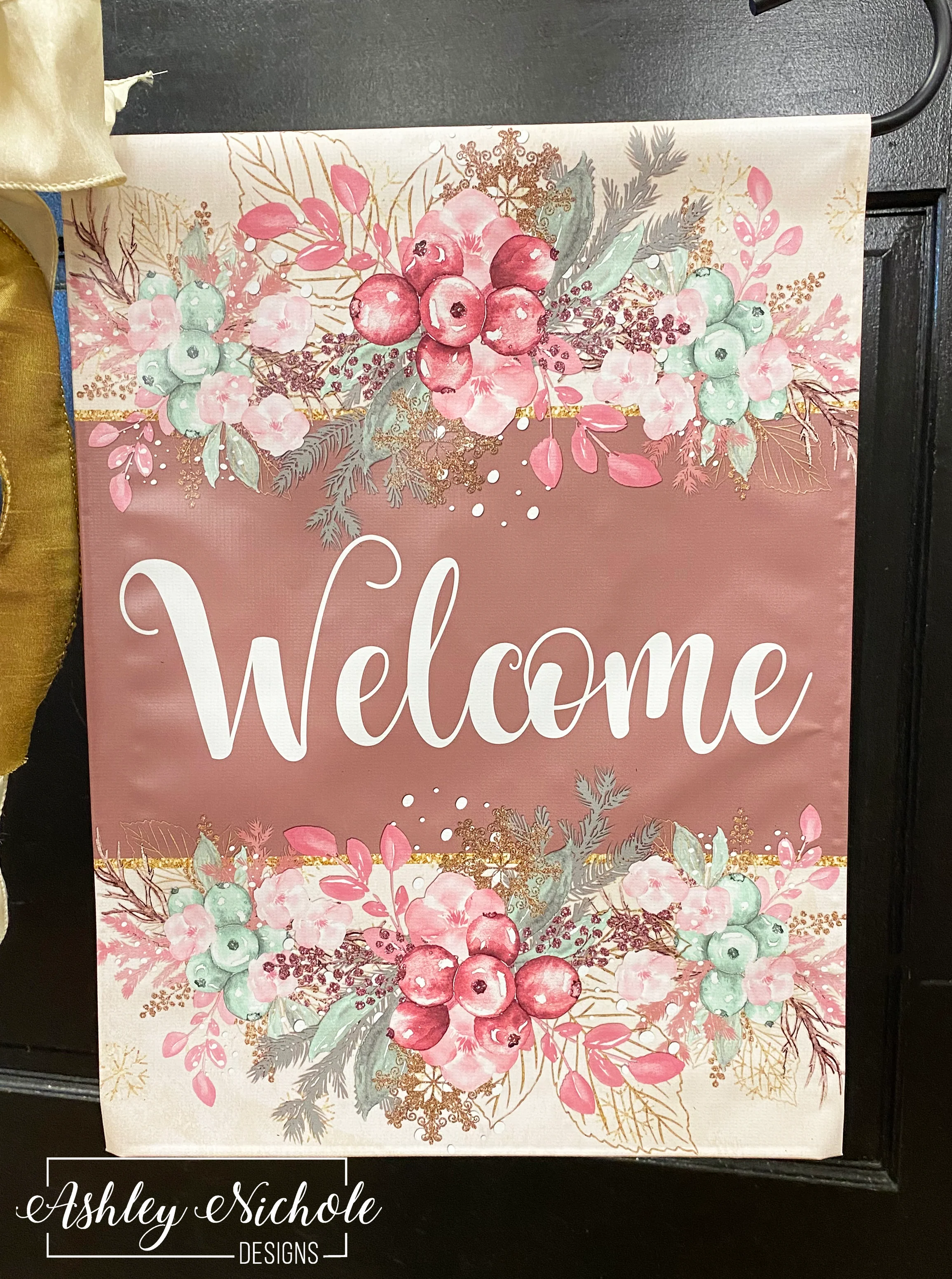 Winter Frosted Berries - Rose Pink & Mint - Vinyl Garden Flag