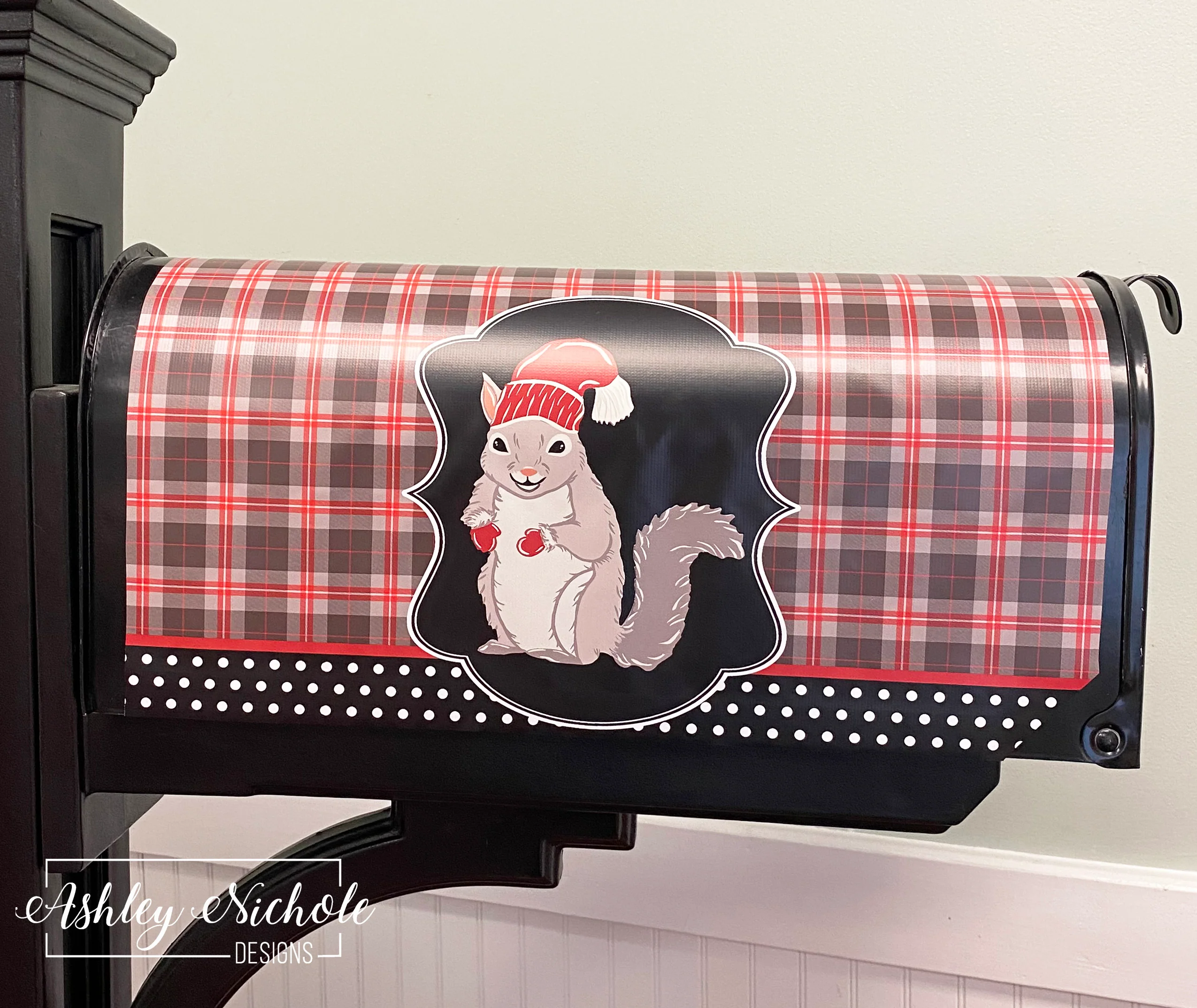 Woodland Squirrel Winter - Magnetic Vinyl Mailbox Cover